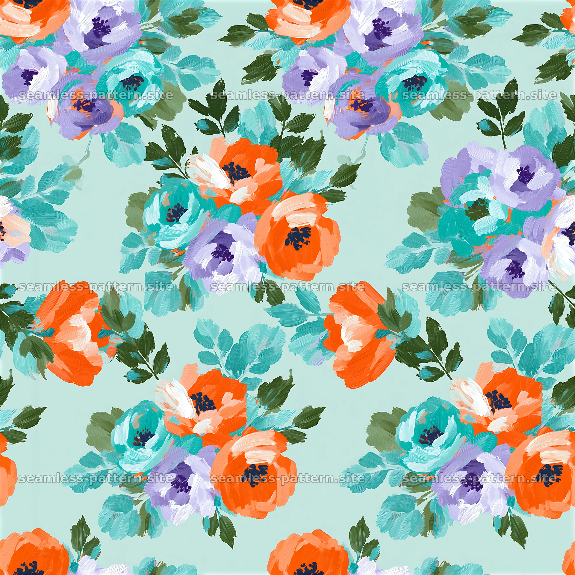 Painted flower seamless texture with bright colors on soft background — seamless tileable pattern at 8192x8192