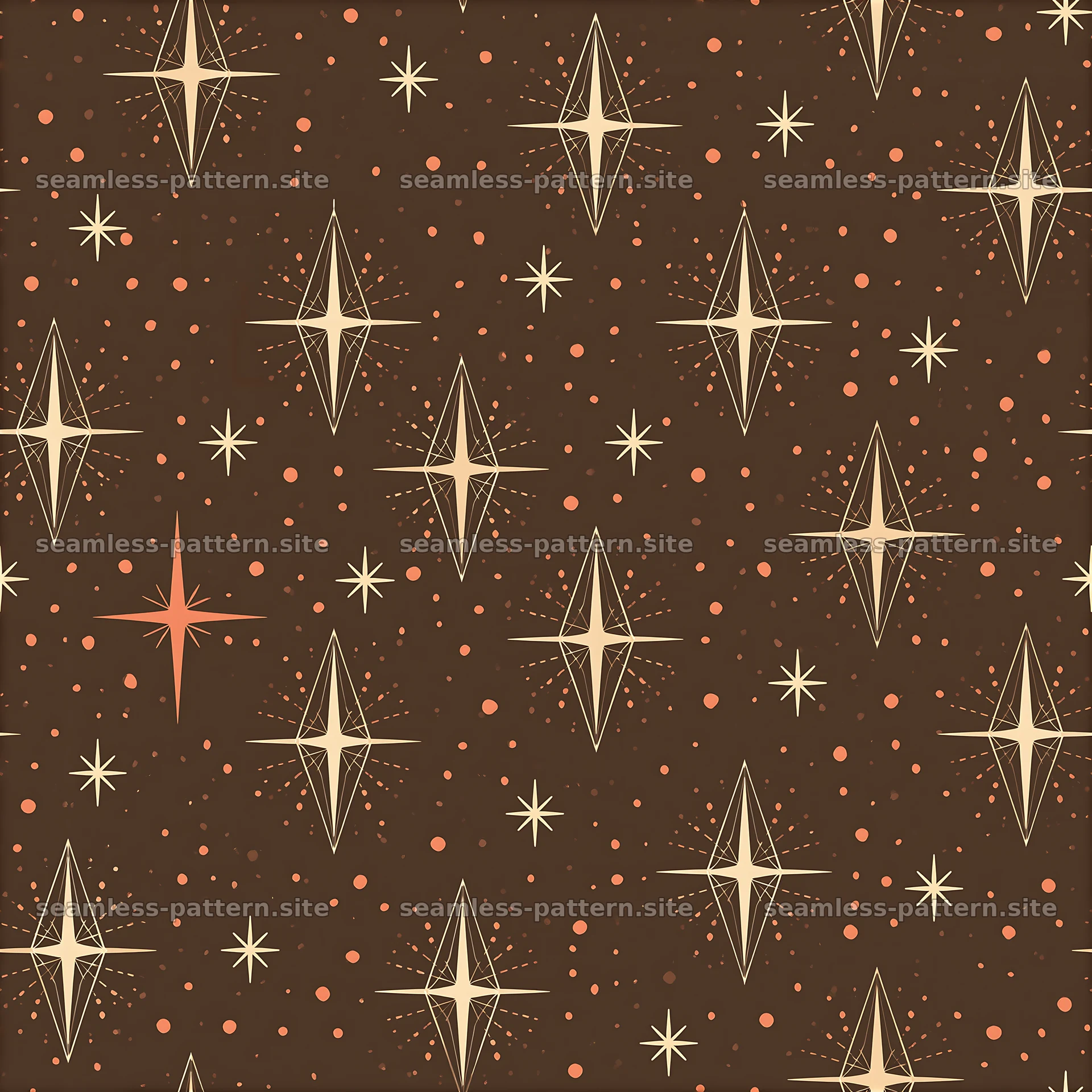 Pattern of stars and dots on a brown background for design use — seamless tileable pattern at 8192x8192