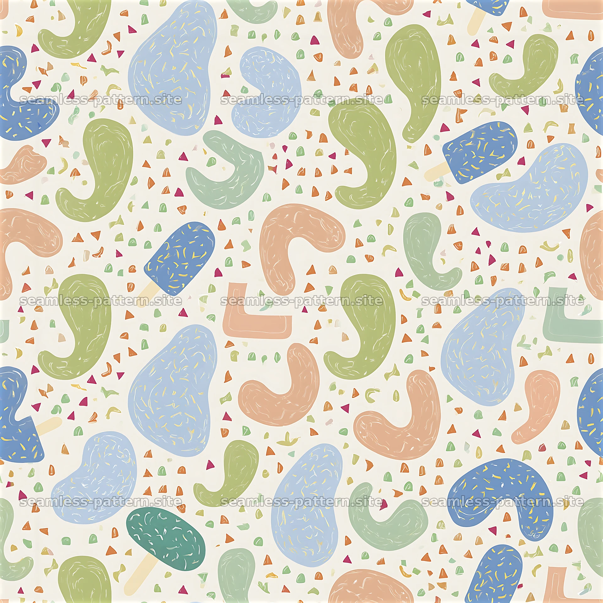 Funky abstract tileable pattern with colorful organic shapes — seamless tileable pattern at 8192x8192