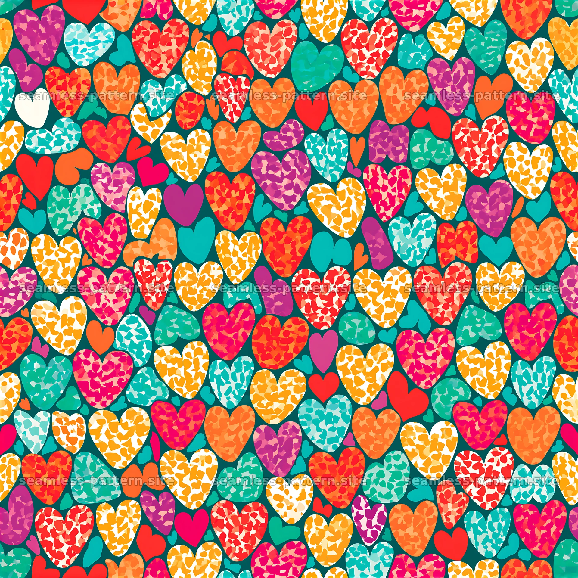 Colorful hearts seamless pattern on a vibrant background — seamless tileable pattern at 8192x8192