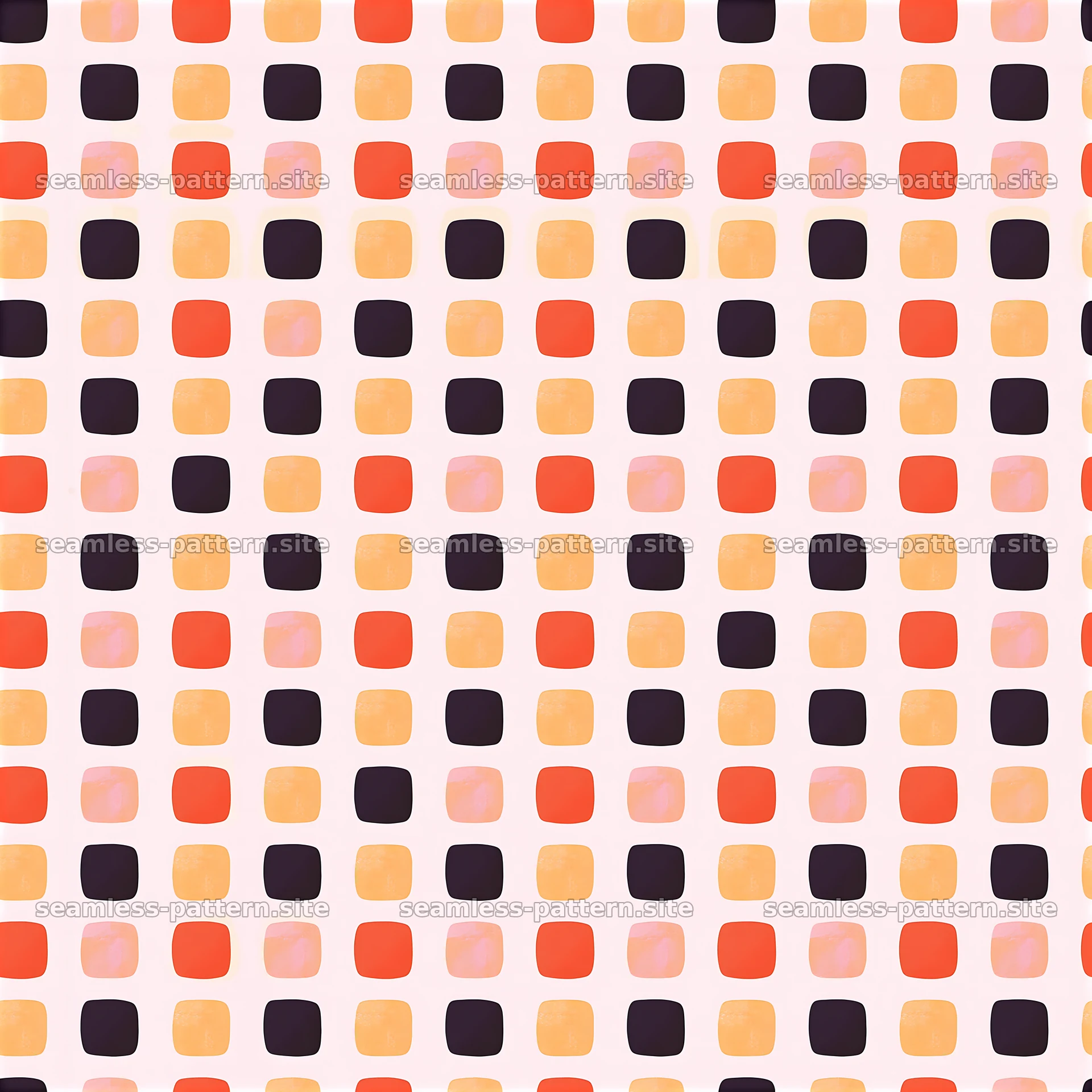 Retro Rounded Checker Pattern in Black, Red and Gold — seamless tileable pattern at 8192x8192