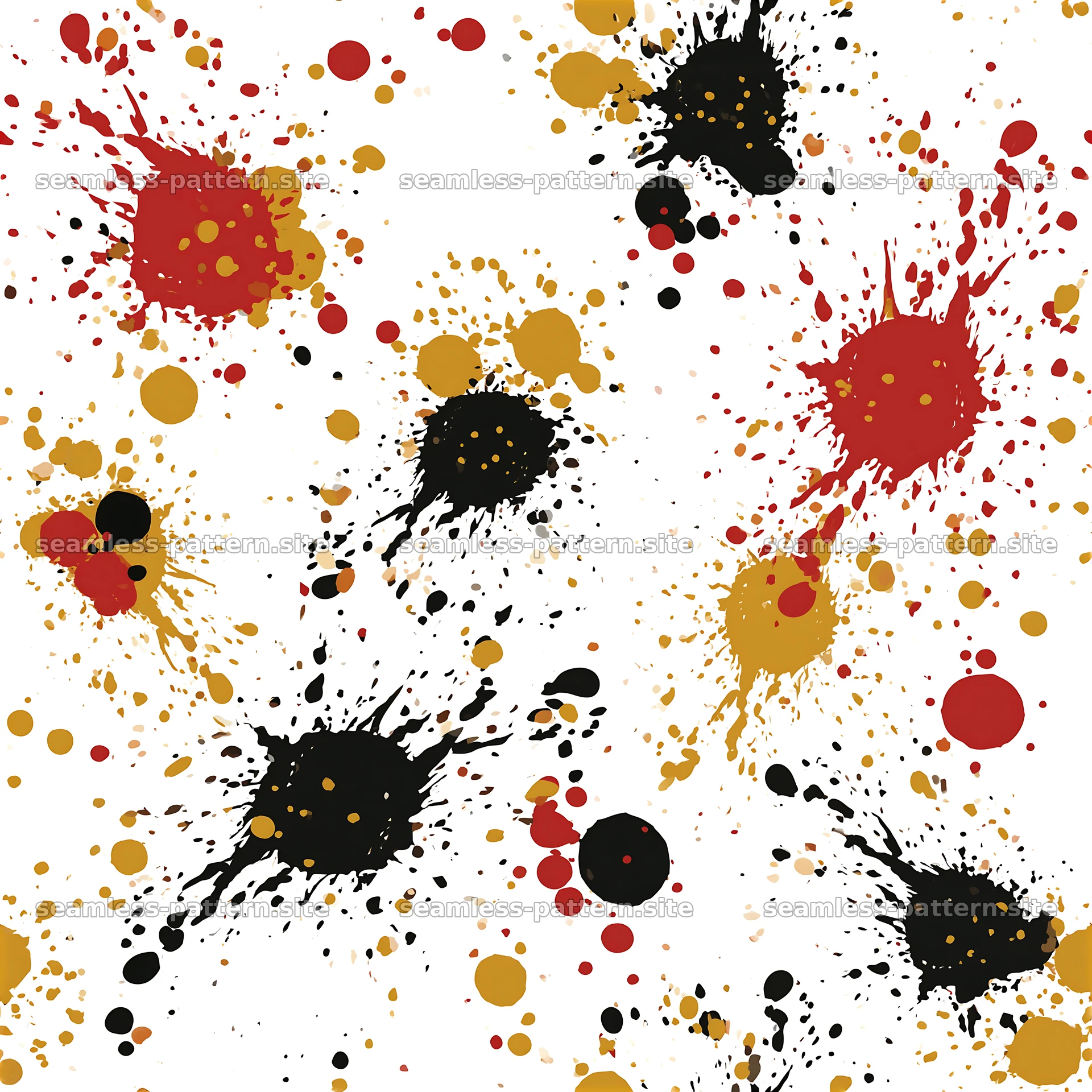 Splattered Black Red Gold Repeating Pattern — seamless tileable pattern at 8192x8192