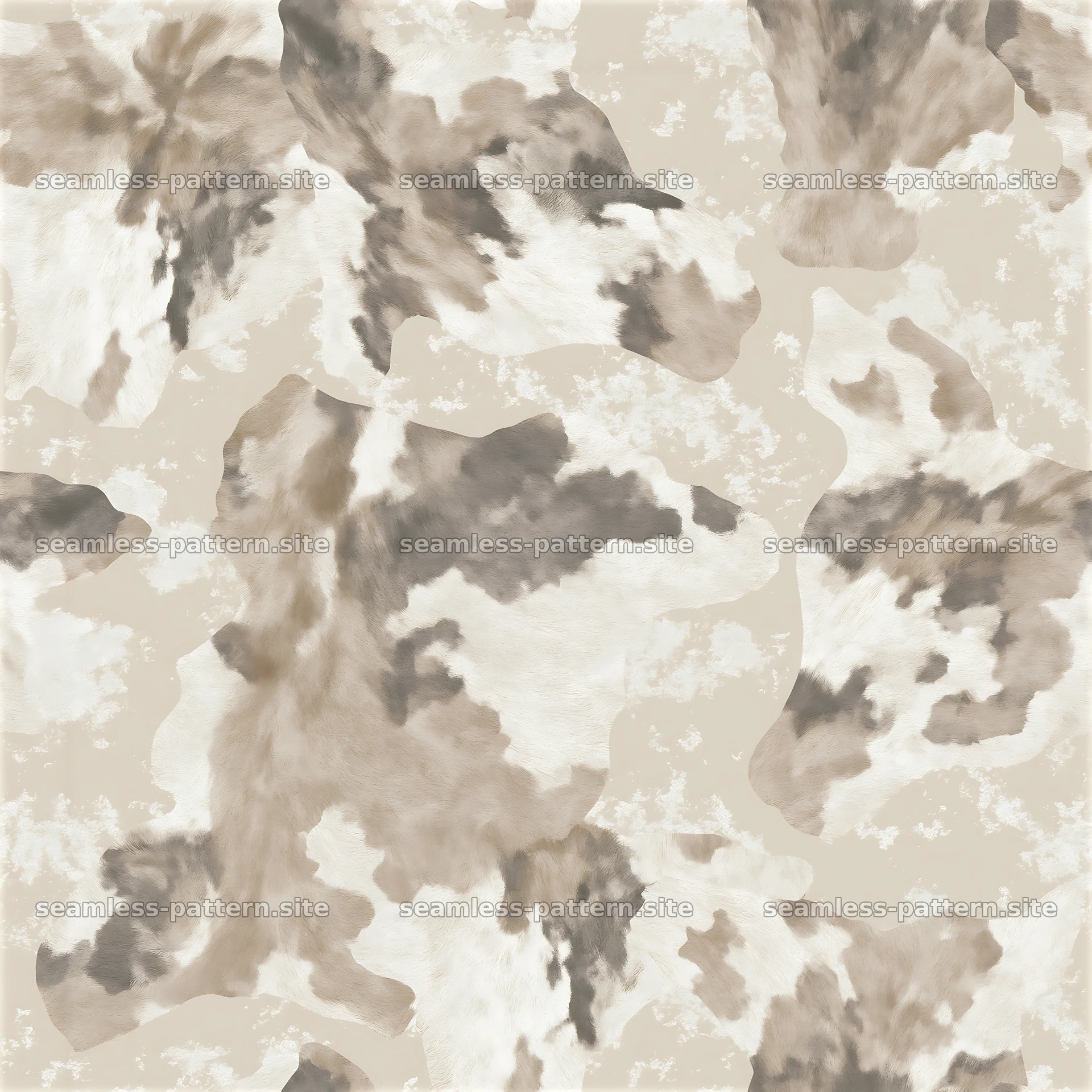 Seamless neutral cowhide pattern with smooth brown and white shapes — seamless tileable pattern at 8192x8192