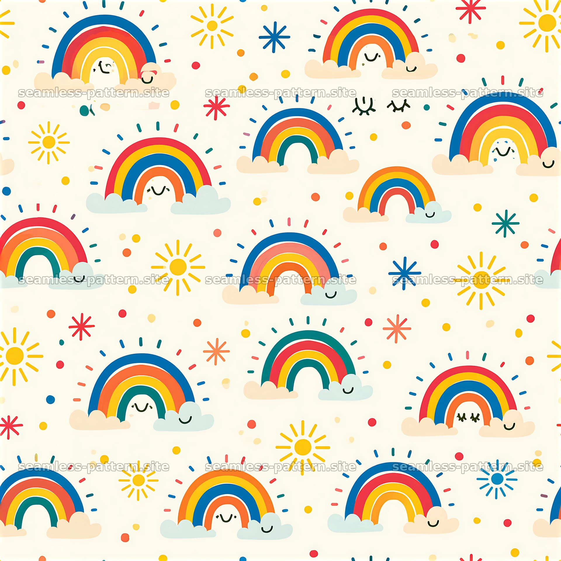Colorful rainbow and sunshine children's seamless pattern — seamless tileable pattern at 8192x8192