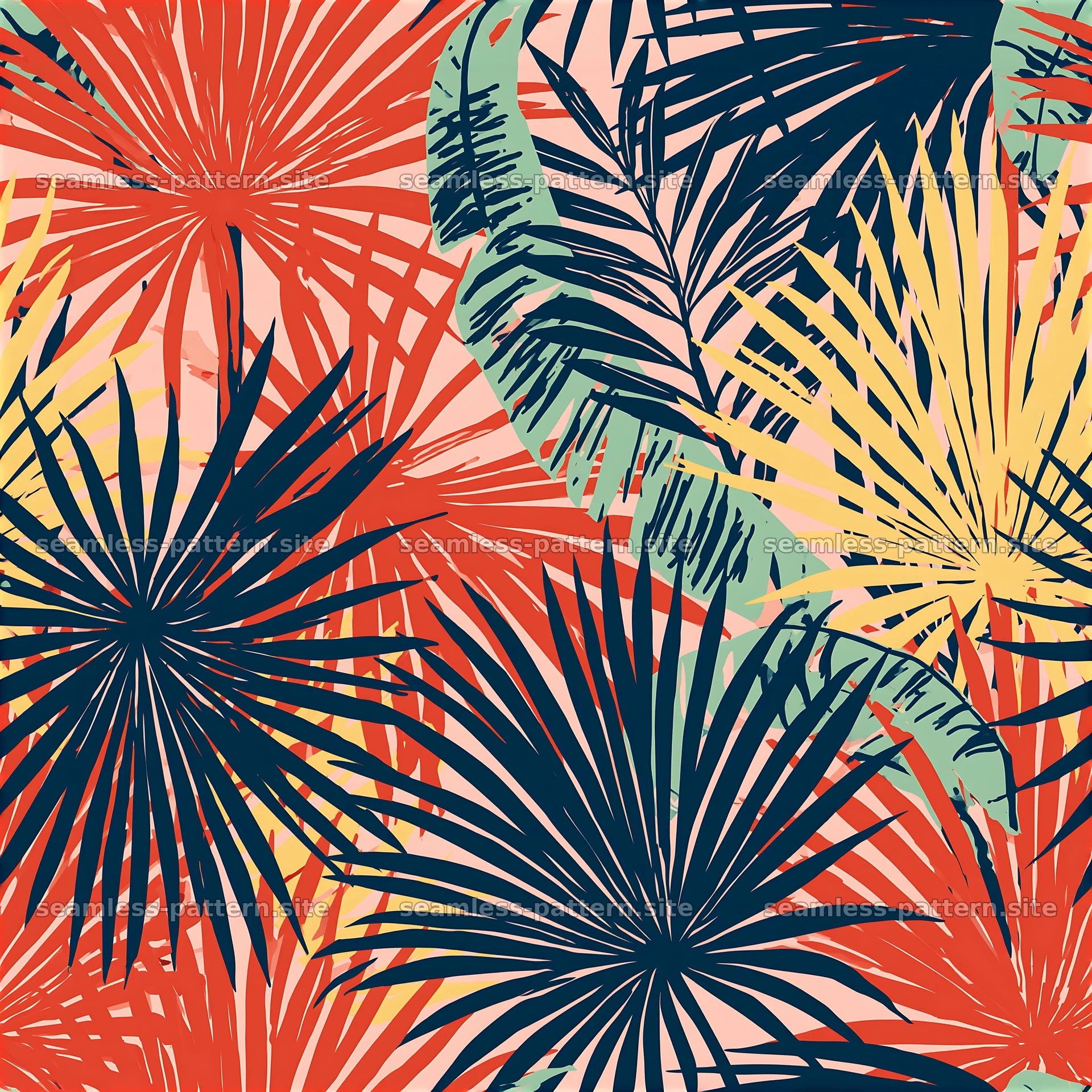 Bold tropical leaves seamless pattern for fabric and decor use — seamless tileable pattern at 8192x8192