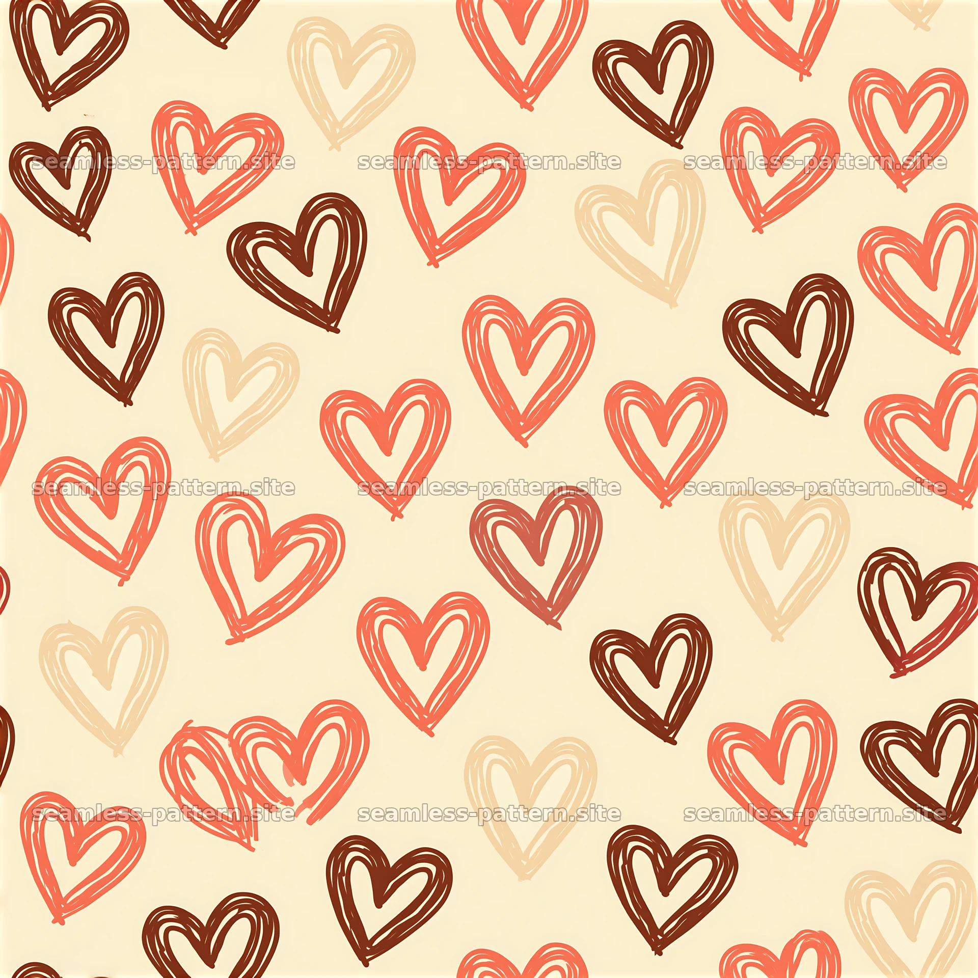 Hand-drawn heart line art seamless pattern — seamless tileable pattern at 8192x8192