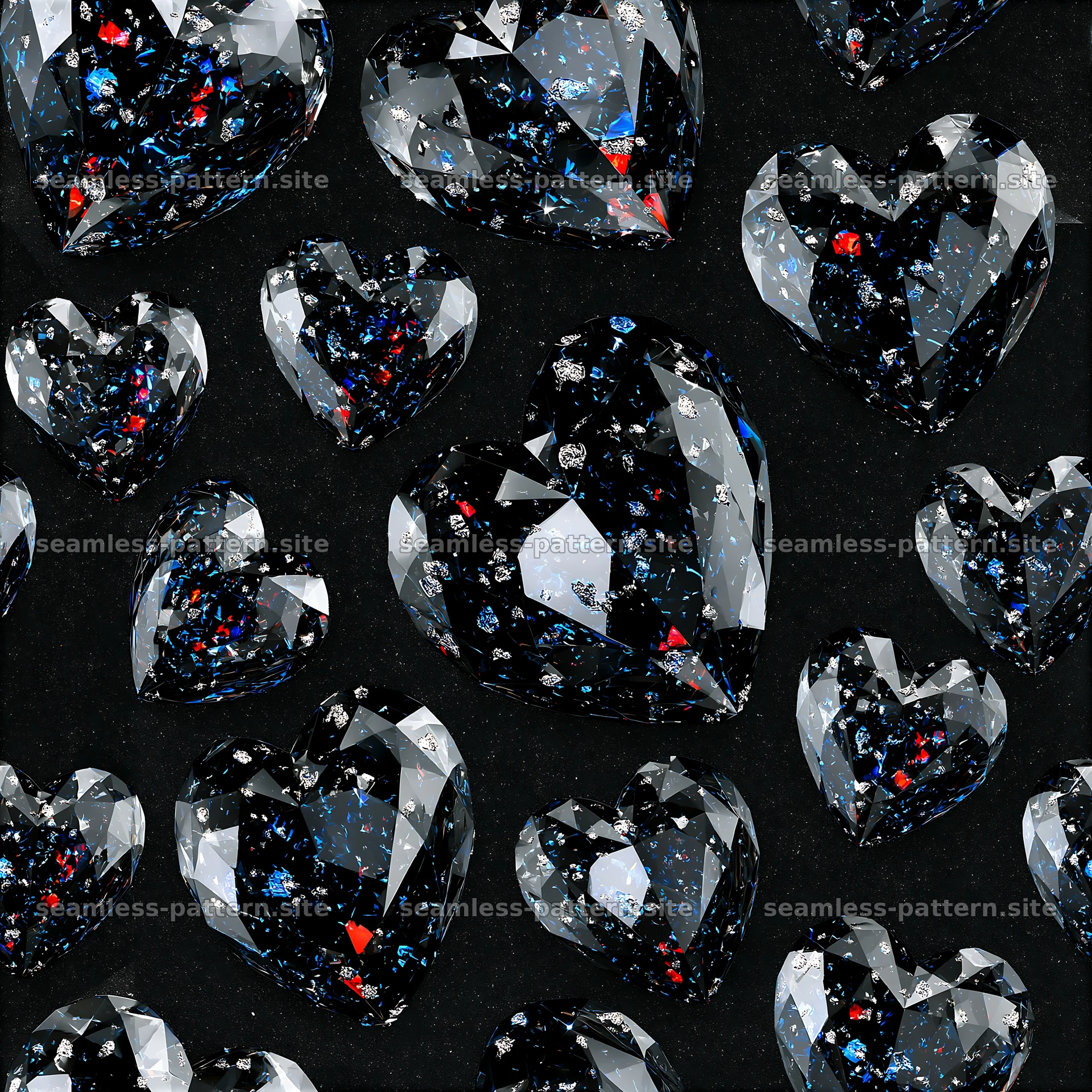 Heart-shaped crystals in various sizes fill the surface pattern — seamless tileable pattern at 8192x8192
