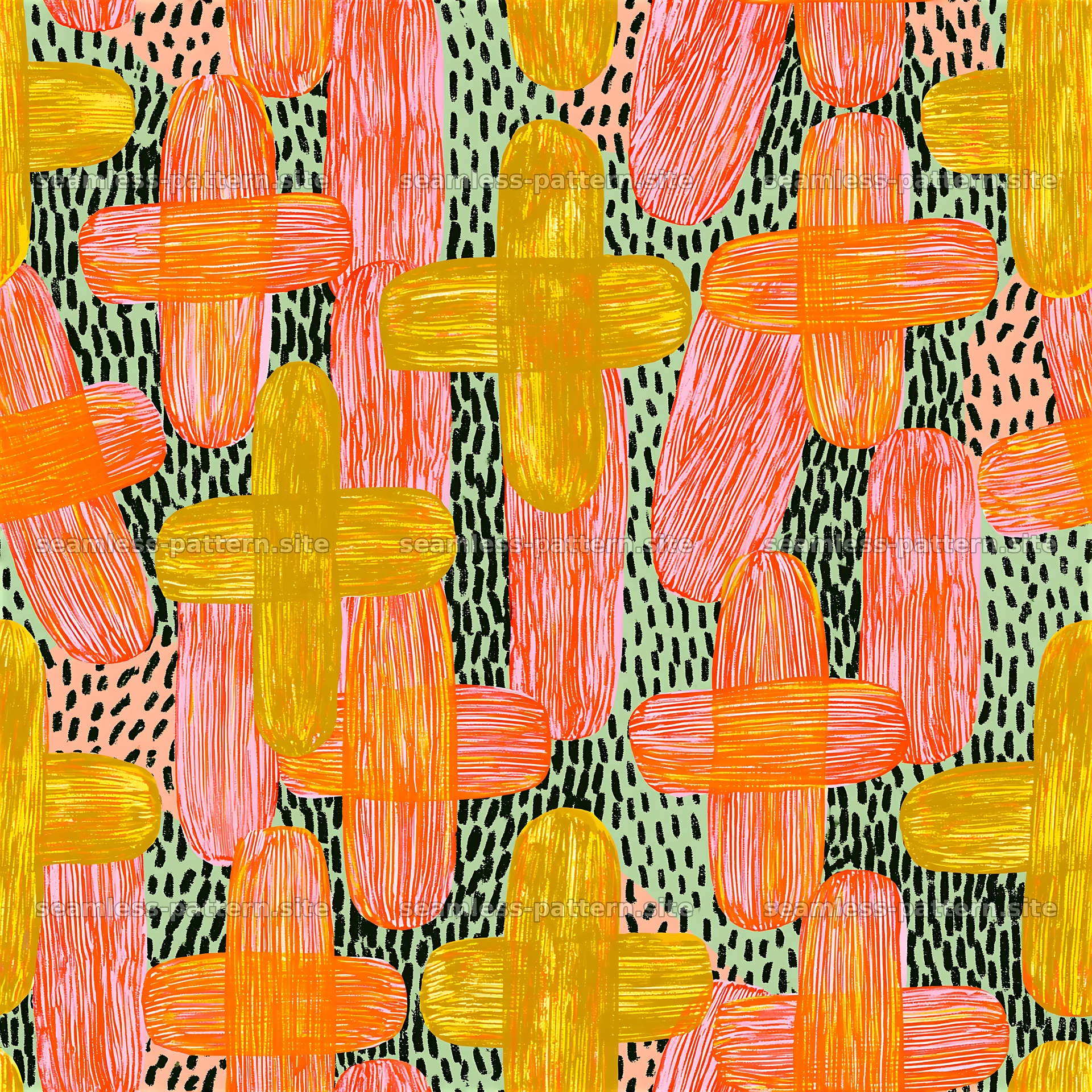 Colorful distressed cross seamless pattern with brush strokes — seamless tileable pattern at 8192x8192