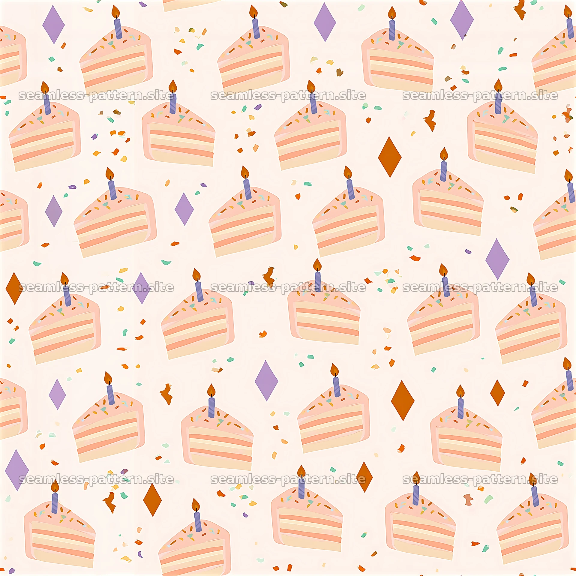 Playful seamless pattern with cake slices and colorful decorations — seamless tileable pattern at 8192x8192