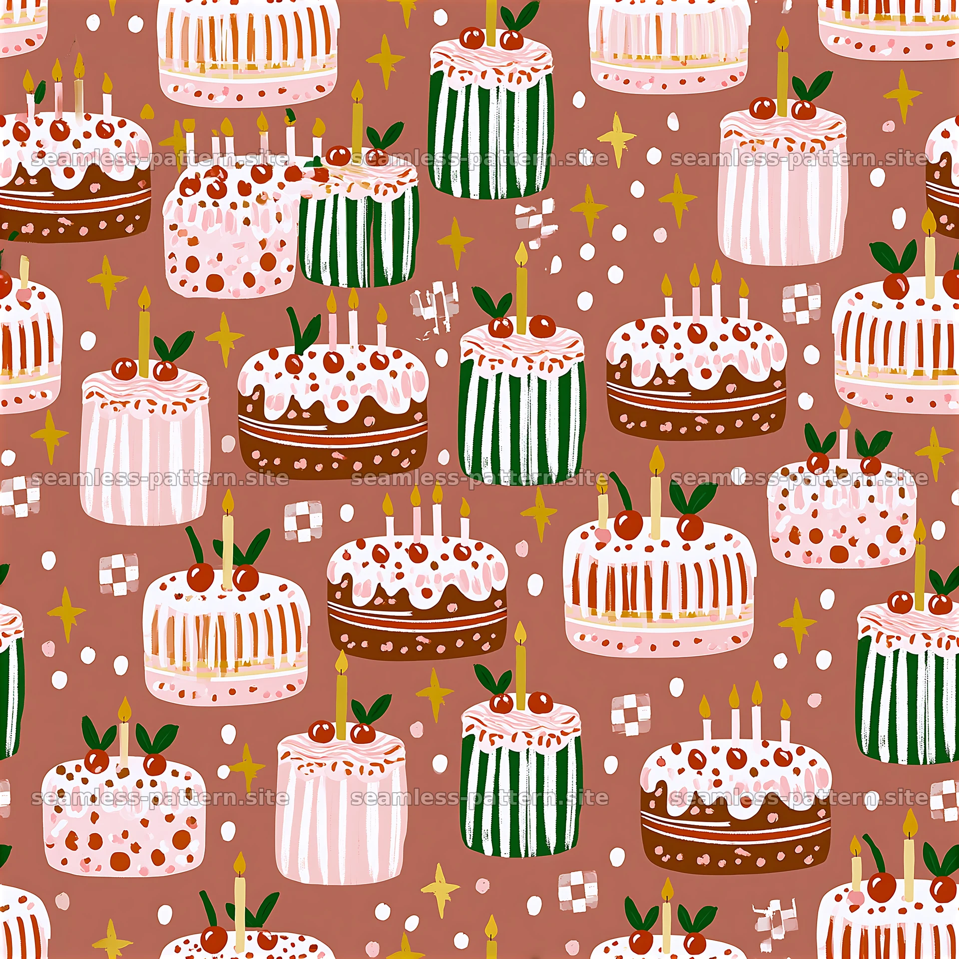 Colorful birthday cake seamless pattern for festive designs — seamless tileable pattern at 8192x8192