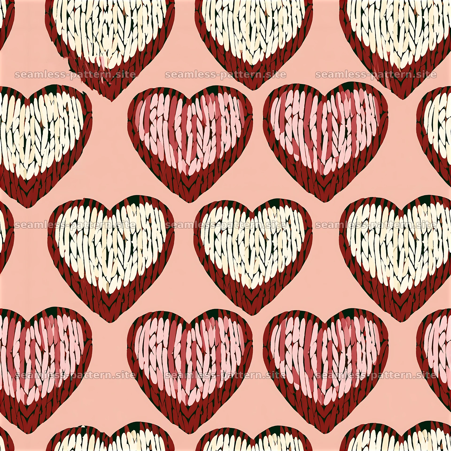 Knitted Heart Seamless Pattern in Pink and Red — seamless tileable pattern at 8192x8192