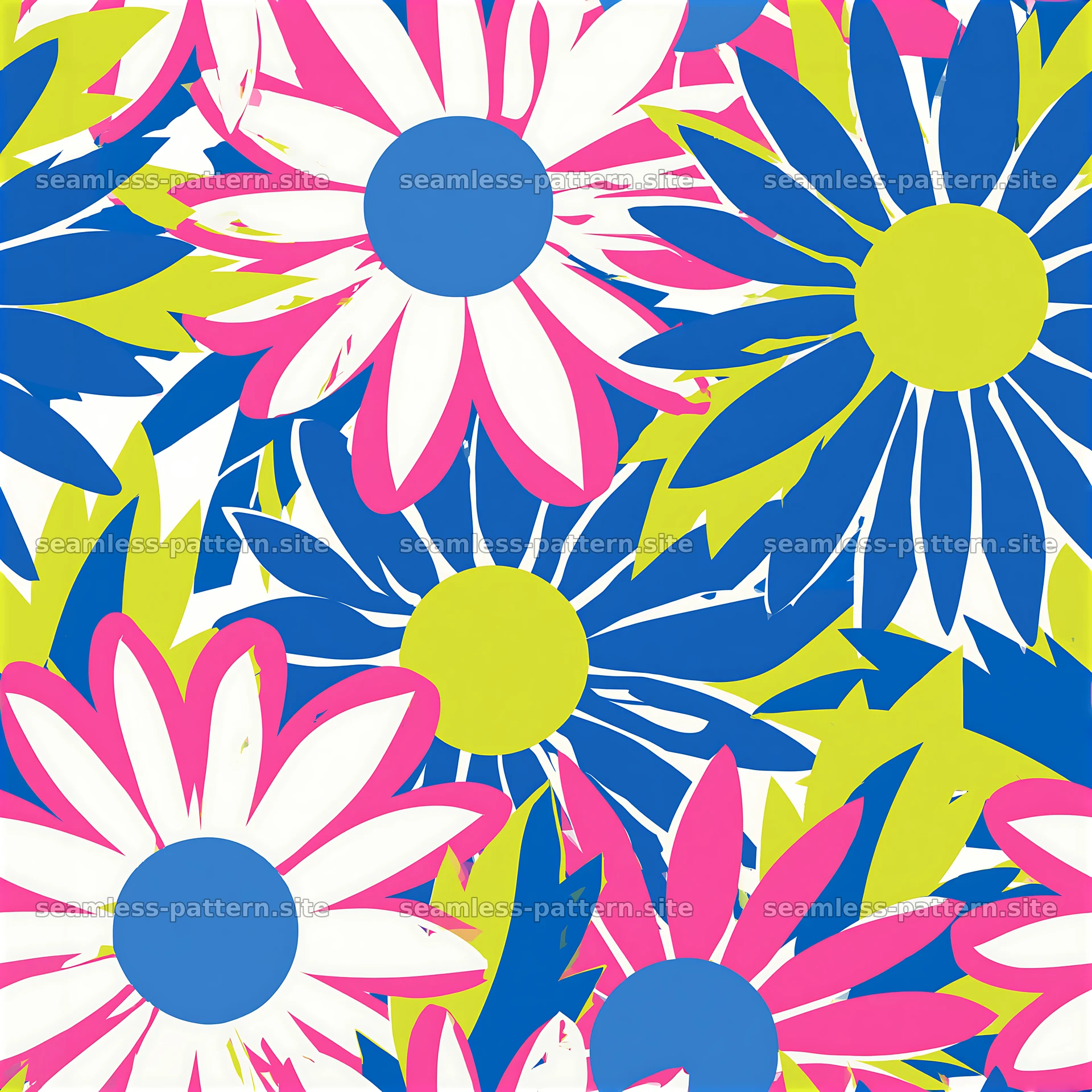 Bold floral seamless pattern with blue, pink, and green colors — seamless tileable pattern at 8192x8192