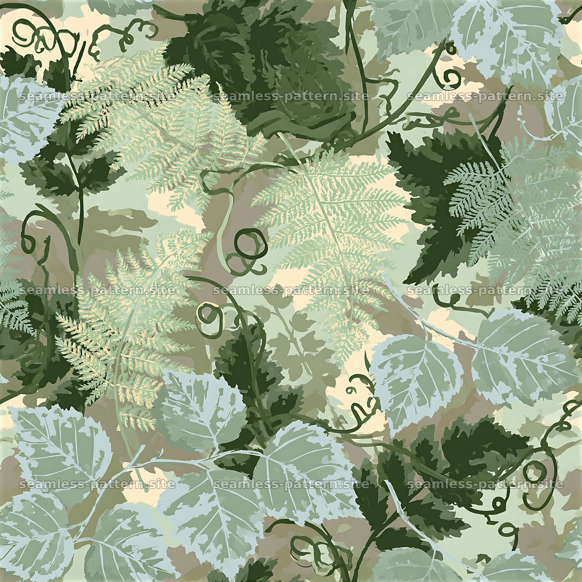 Detailed design of green leaves in a seamless pattern layout — seamless tileable pattern at 8192x8192