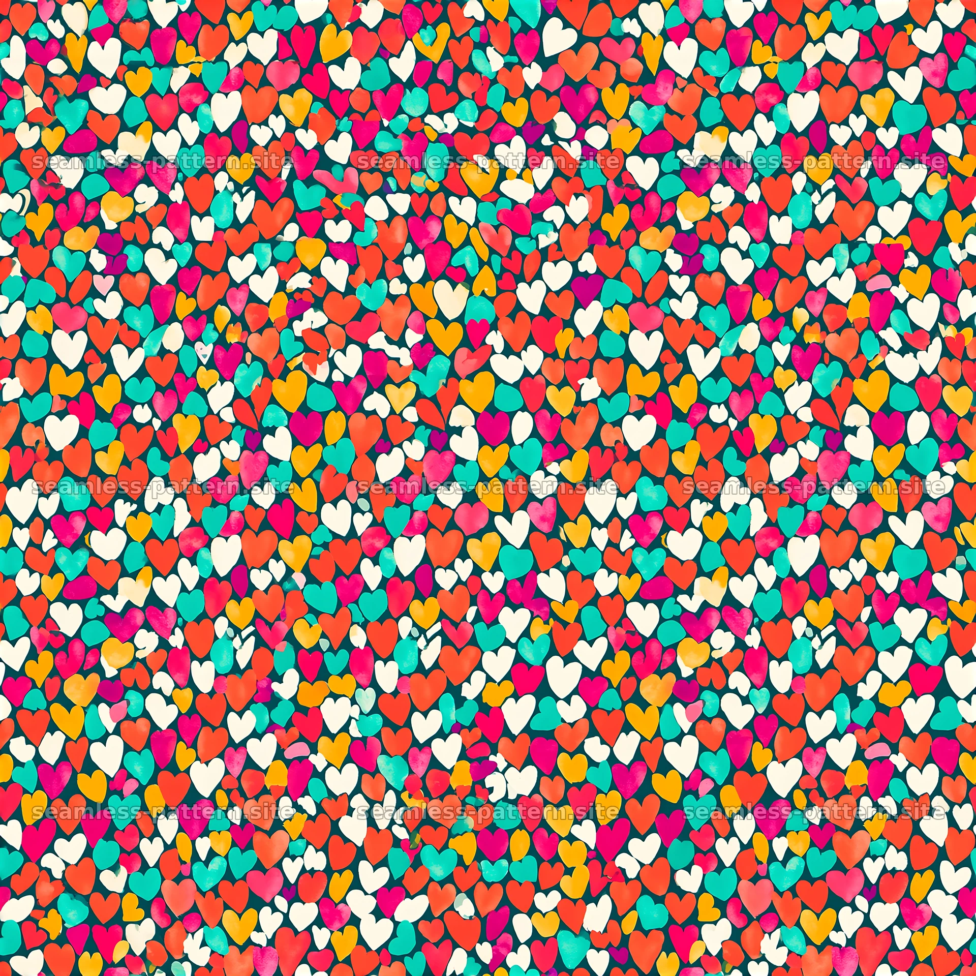 Colorful hearts in a seamless pattern for creative designs — seamless tileable pattern at 8192x8192