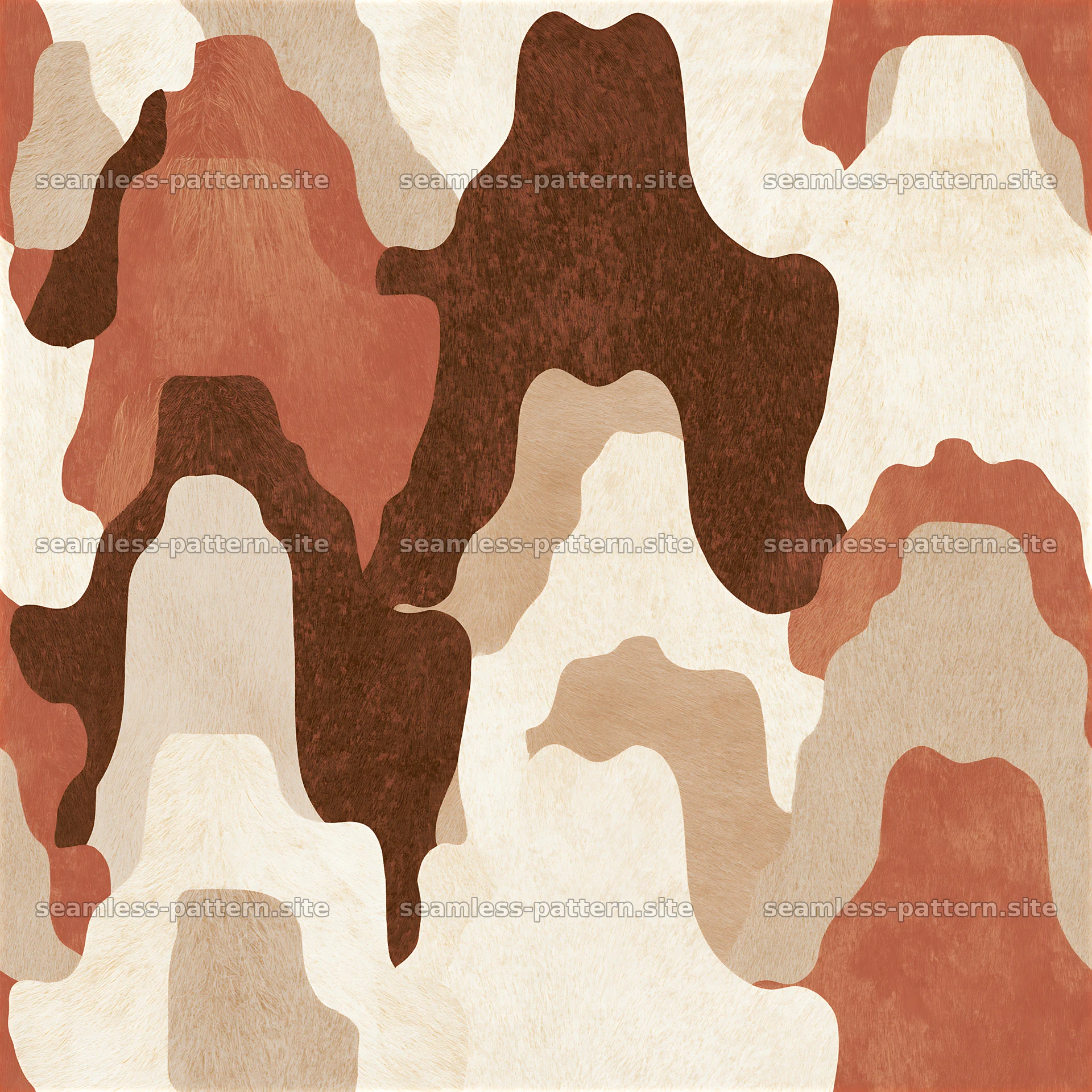 Seamless minimal cowhide pattern in earth tones — seamless tileable pattern at 8192x8192