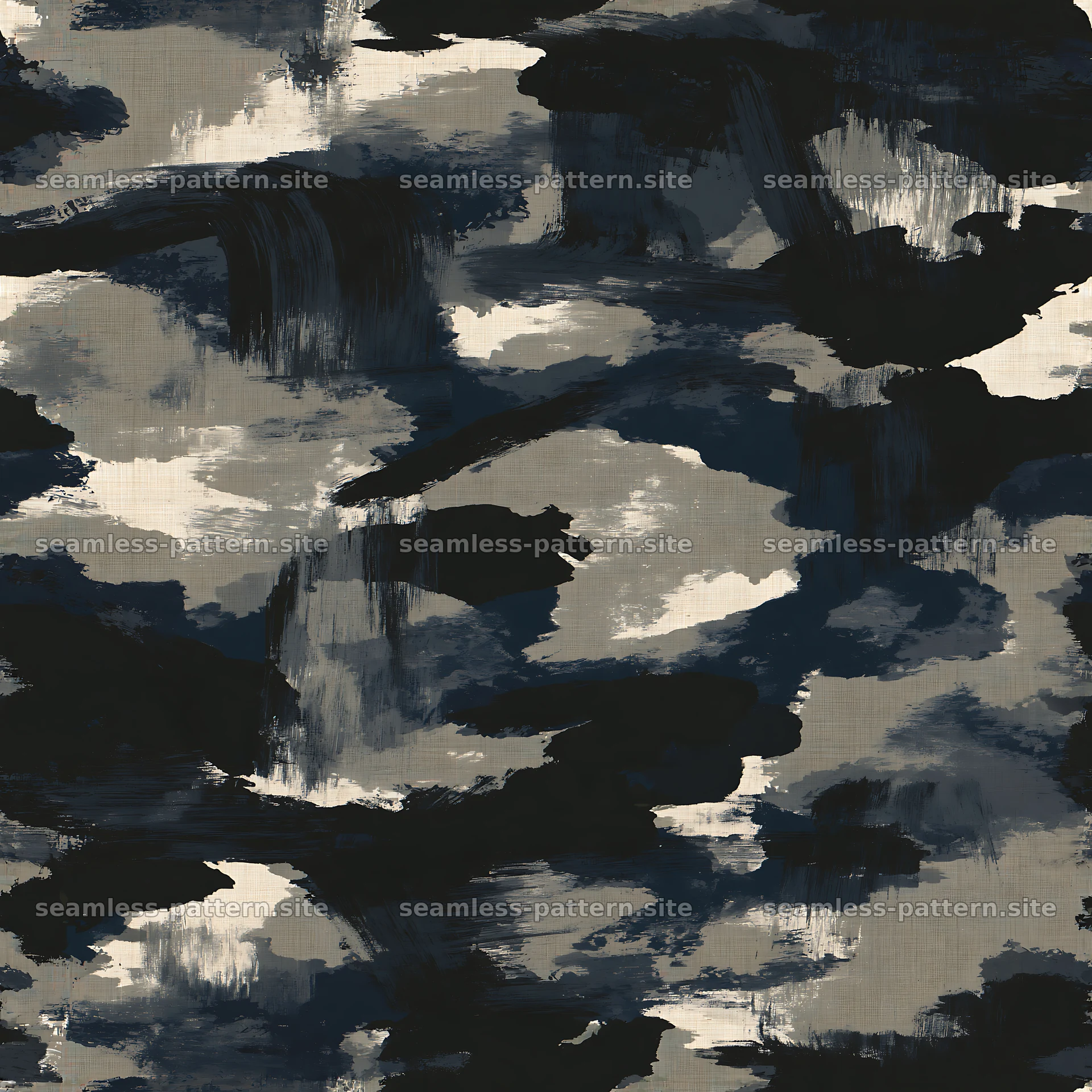 Seamless black camouflage brushstroke pattern for textiles — seamless tileable pattern