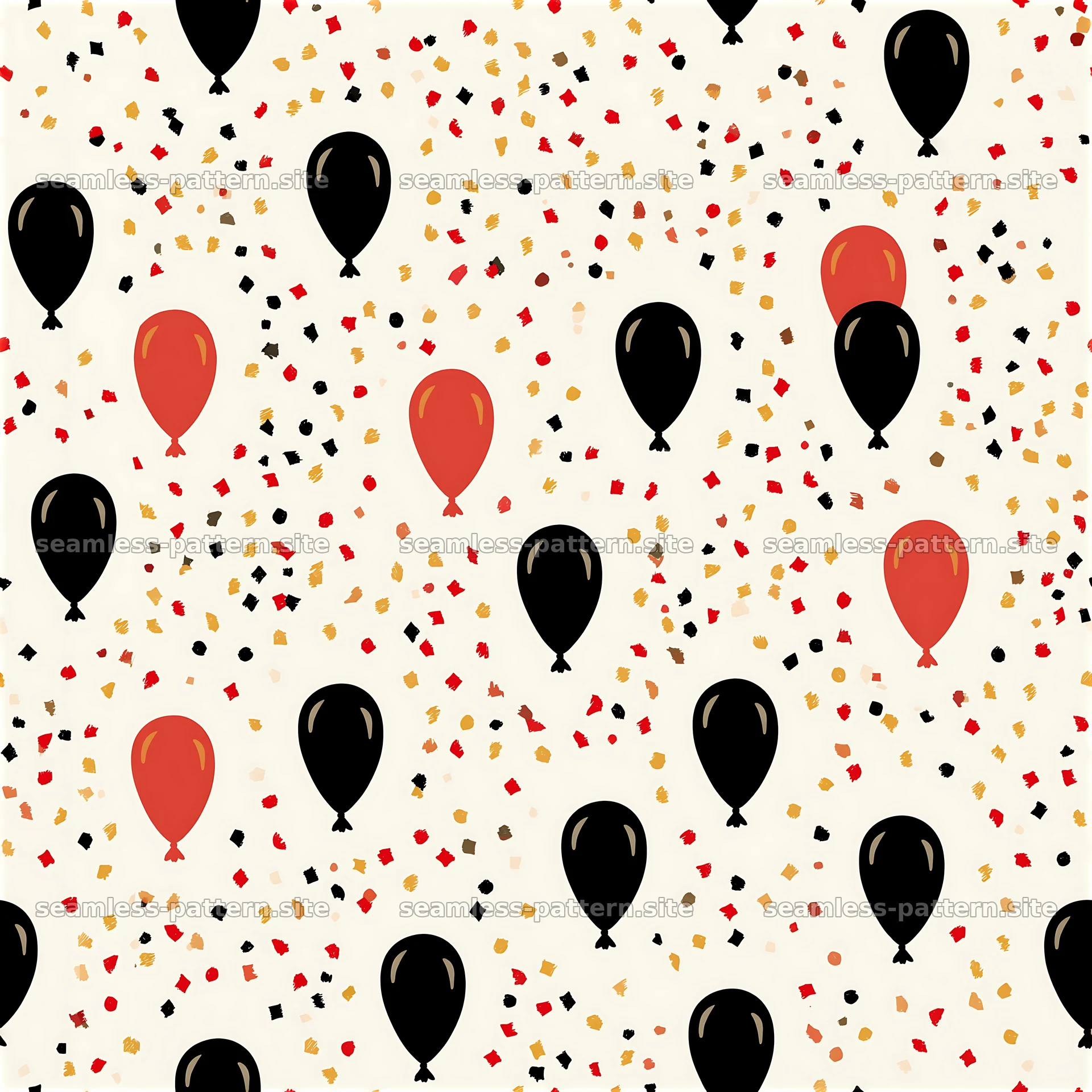 Repeating pattern of balloons and confetti with celebratory motifs — seamless tileable pattern at 8192x8192