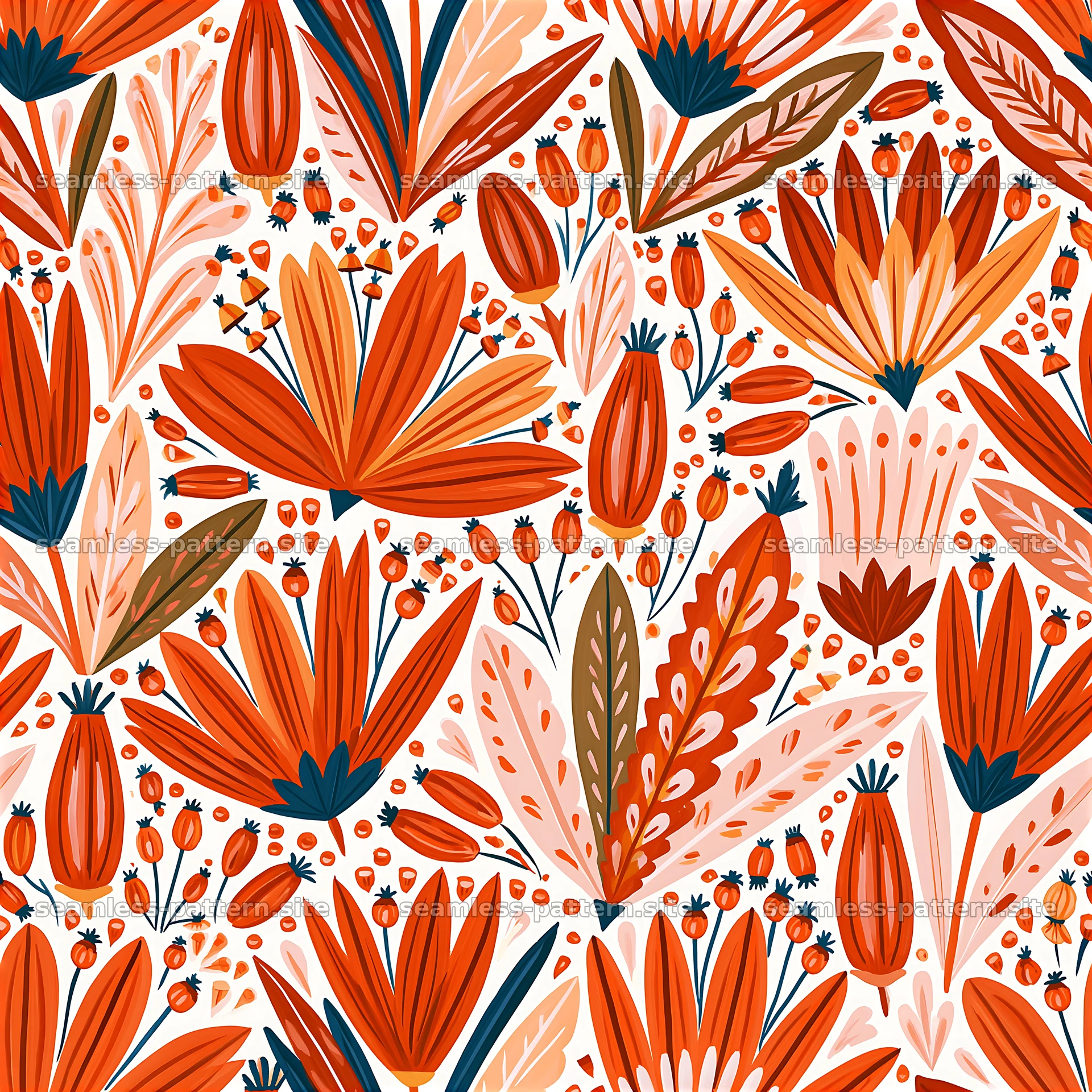 Floral seamless pattern with vibrant orange and pink motifs — seamless tileable pattern at 8192x8192