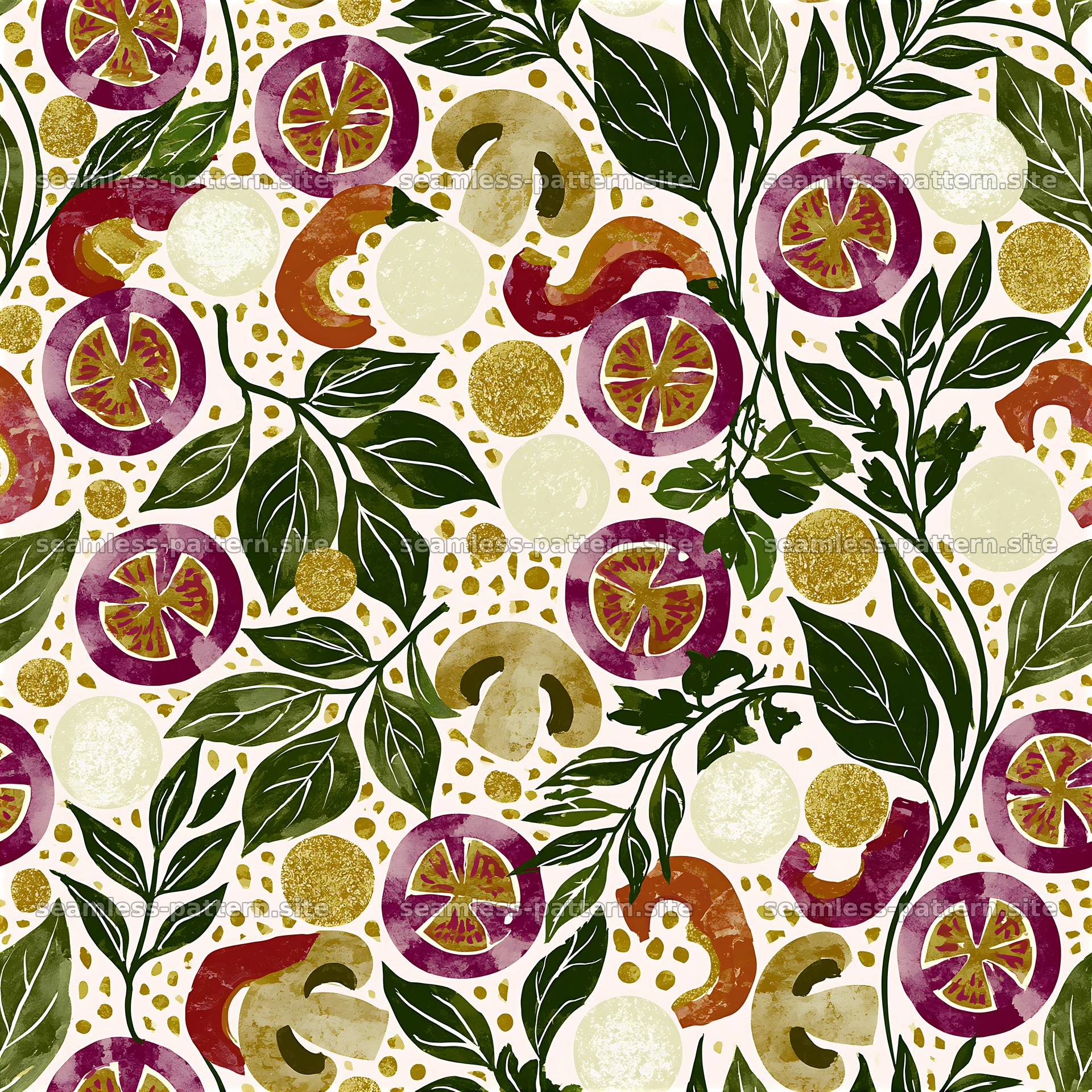 Colorful seamless pattern with vegetables and herbs for design — seamless tileable pattern at 8192x8192