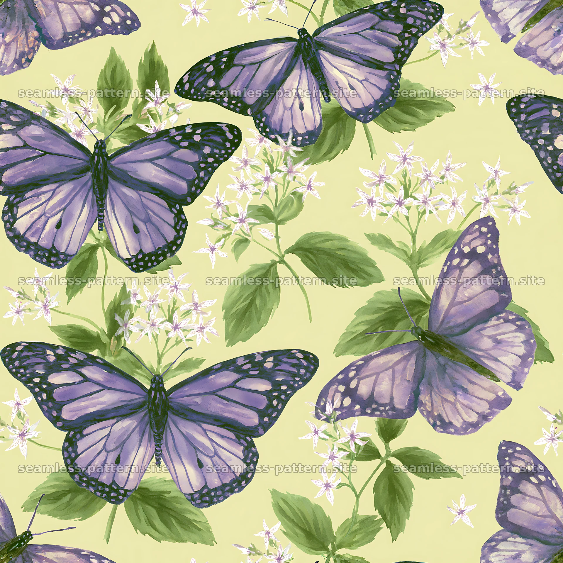 Watercolor butterfly seamless pattern on light background — seamless tileable pattern