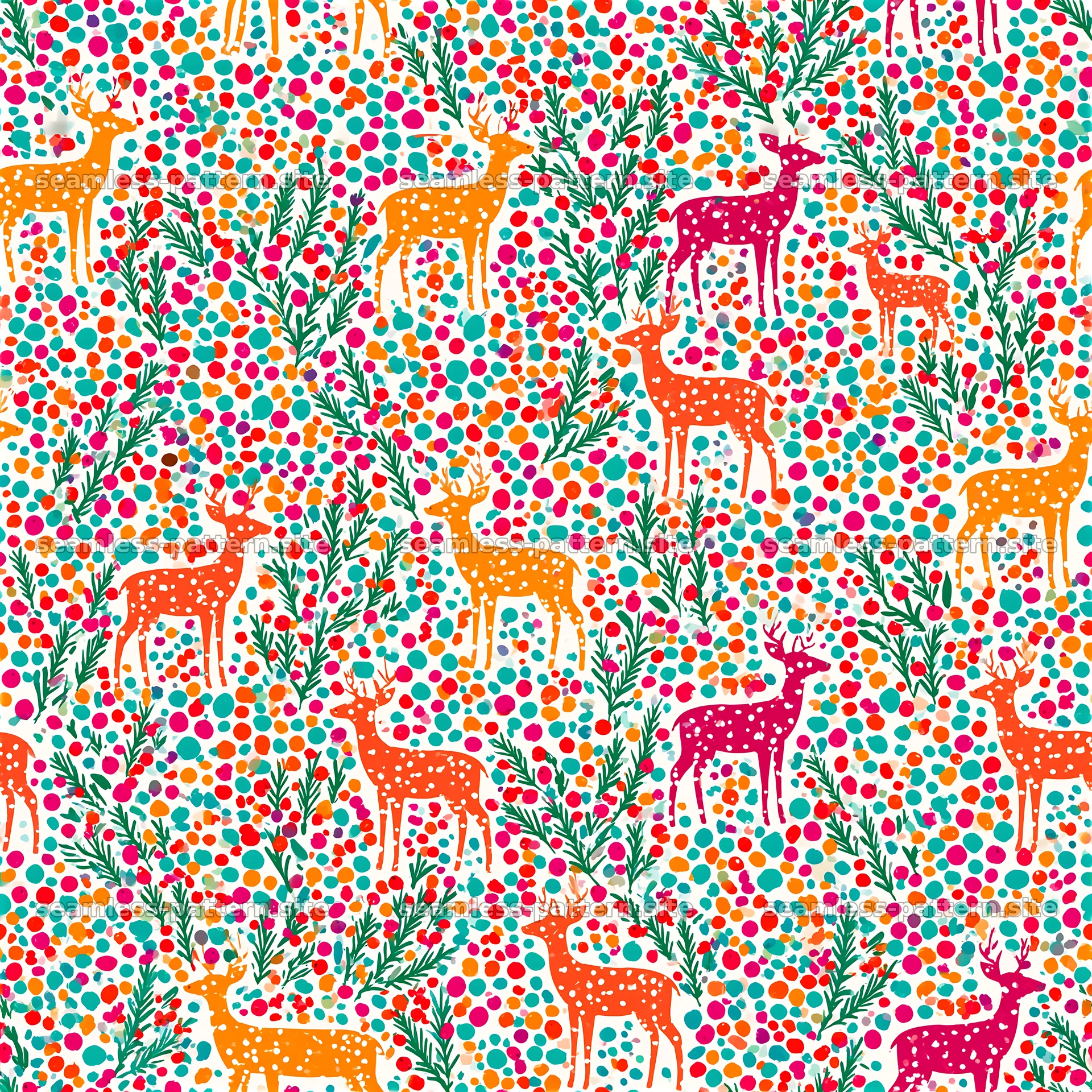 Colorful seamless pattern with deer and floral elements — seamless tileable pattern at 8192x8192
