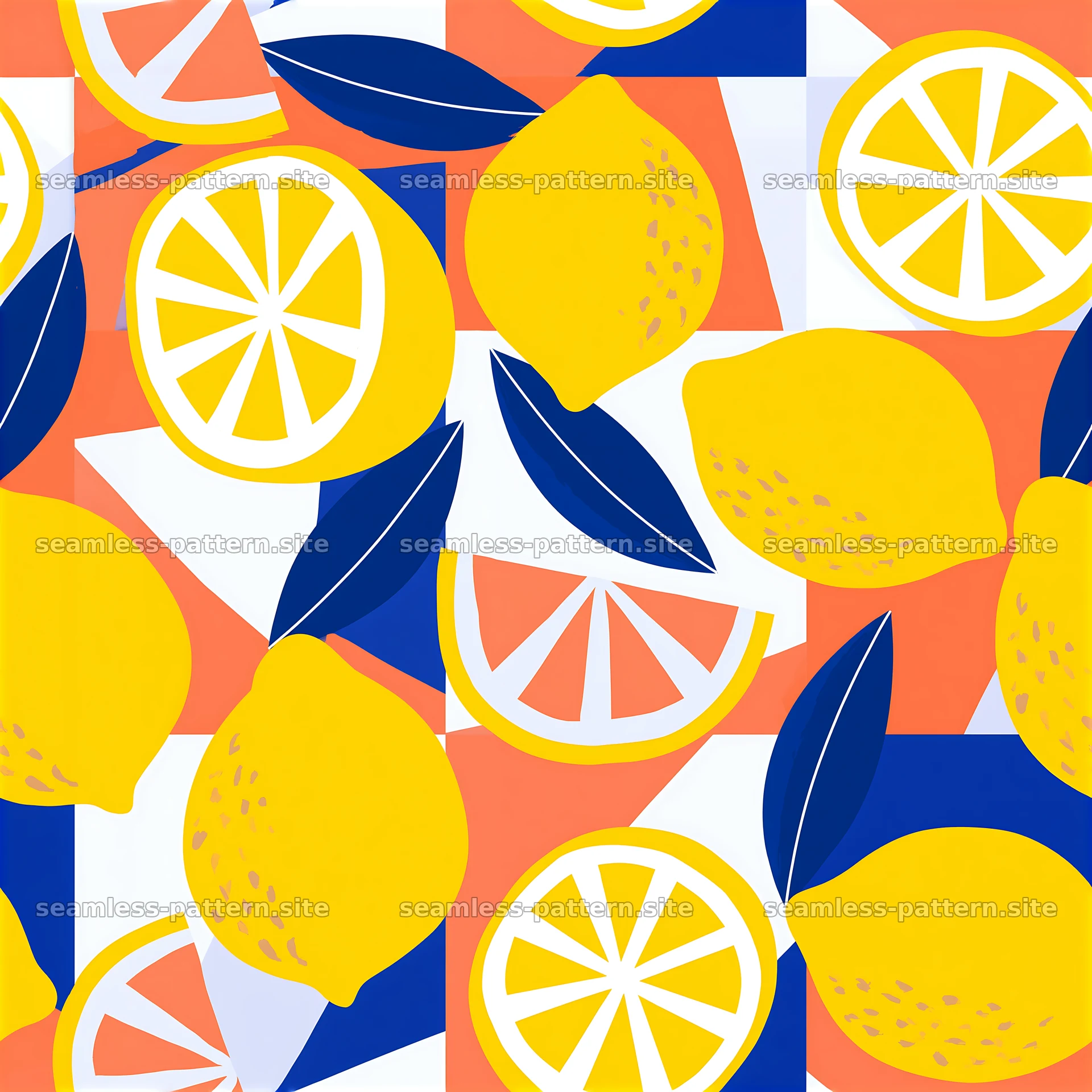 Playful lemons seamless pattern with bright colors and shapes — seamless tileable pattern at 8192x8192