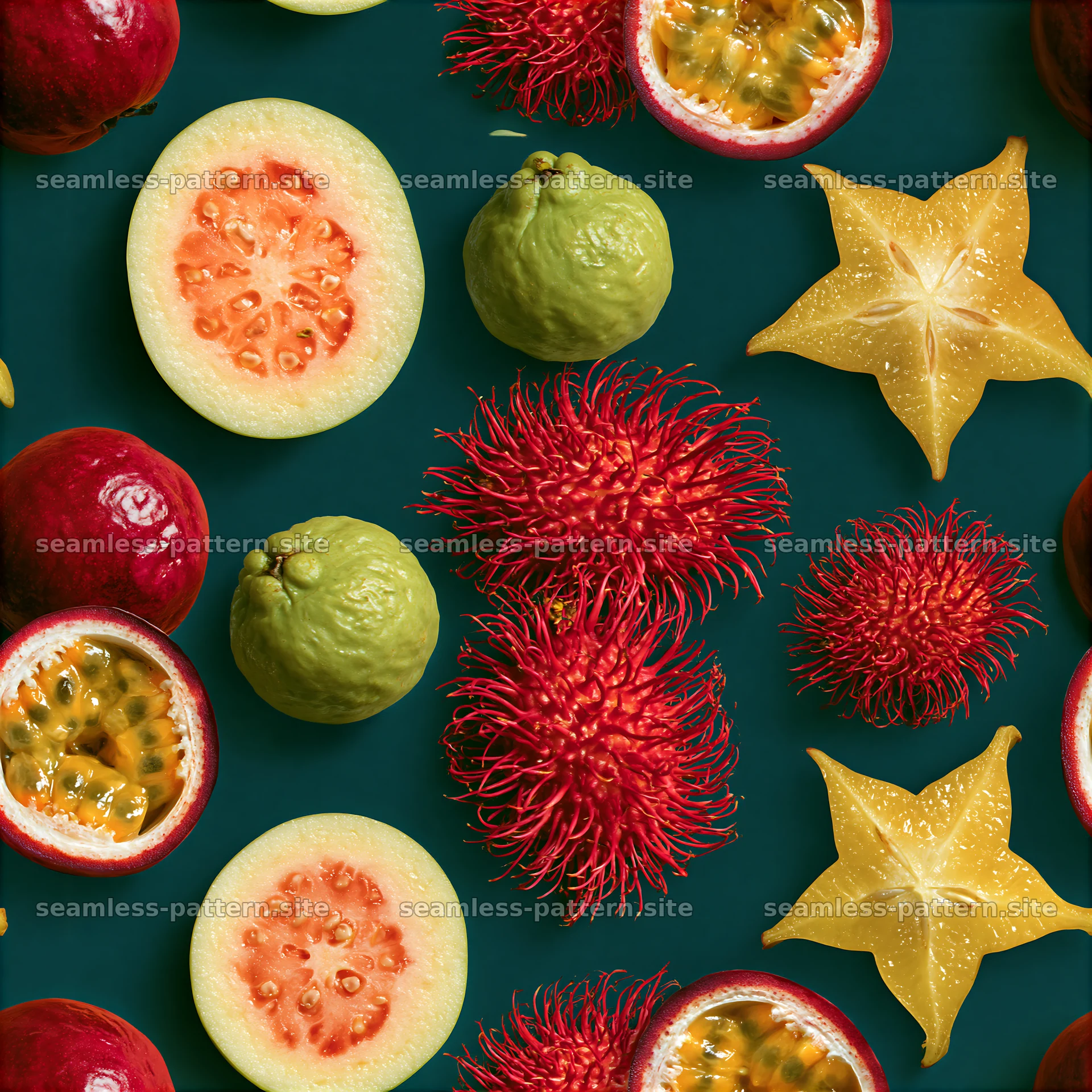 Colorful tropical fruit seamless pattern — seamless tileable pattern at 8192x8192
