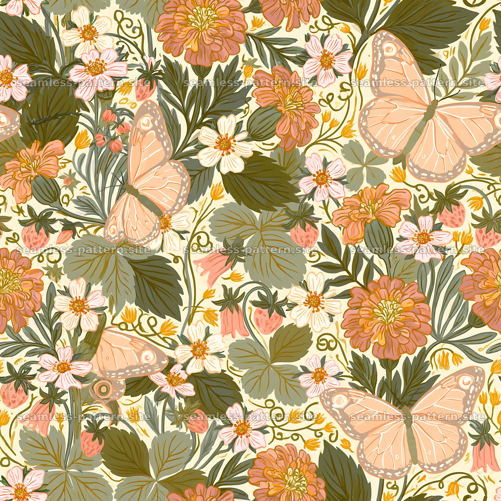 Fairy garden butterfly seamless pattern for fabric and wallpaper — seamless tileable pattern