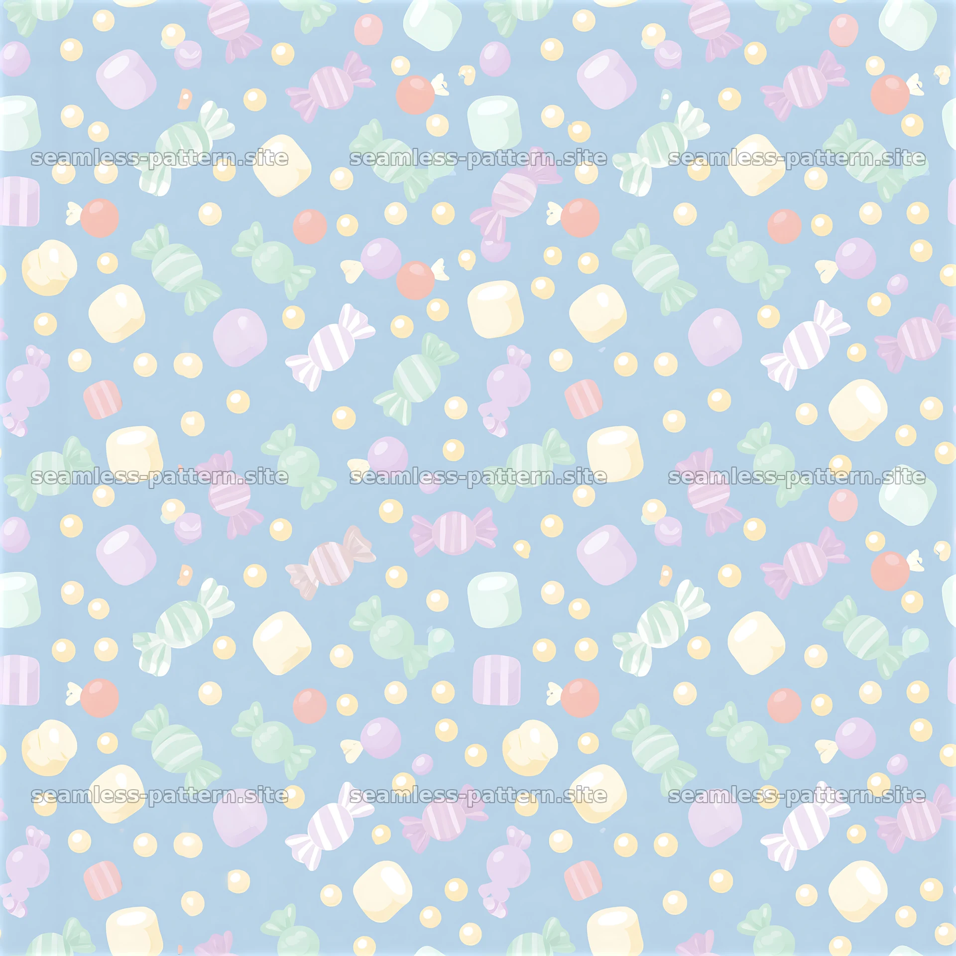 Colorful candy seamless pattern on a light blue background — seamless tileable pattern at 8192x8192