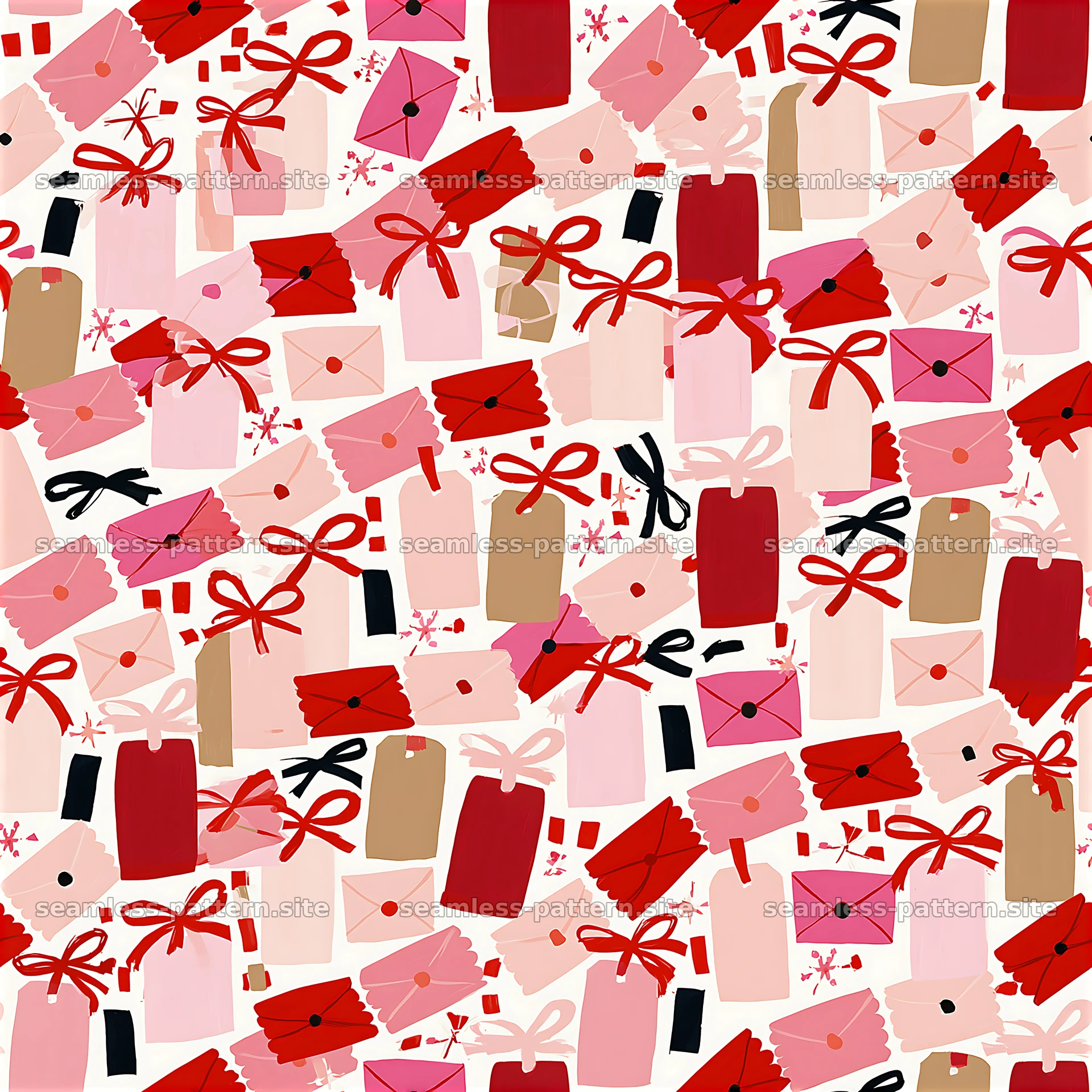 Birthday stationery repeat pattern with envelopes and gifts — seamless tileable pattern at 8192x8192