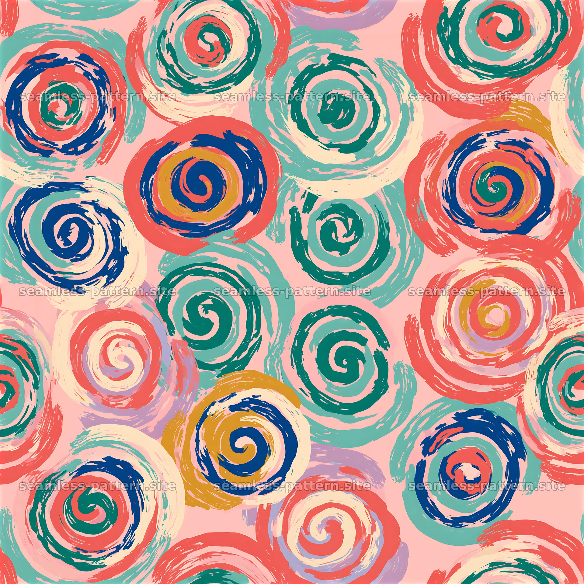 Colorful swirl pattern with bold shapes and varied colors — seamless tileable pattern at 8192x8192