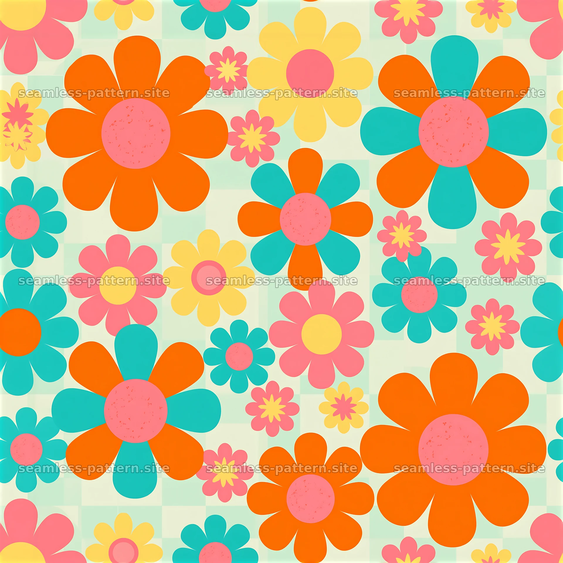 Retro Rainbow Flowers Seamless Pattern — seamless tileable pattern at 8192x8192