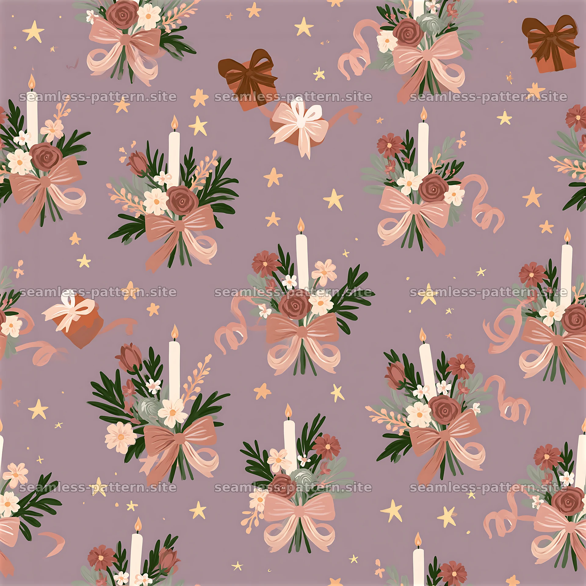 Floral gift and candle celebration seamless pattern — seamless tileable pattern at 8192x8192