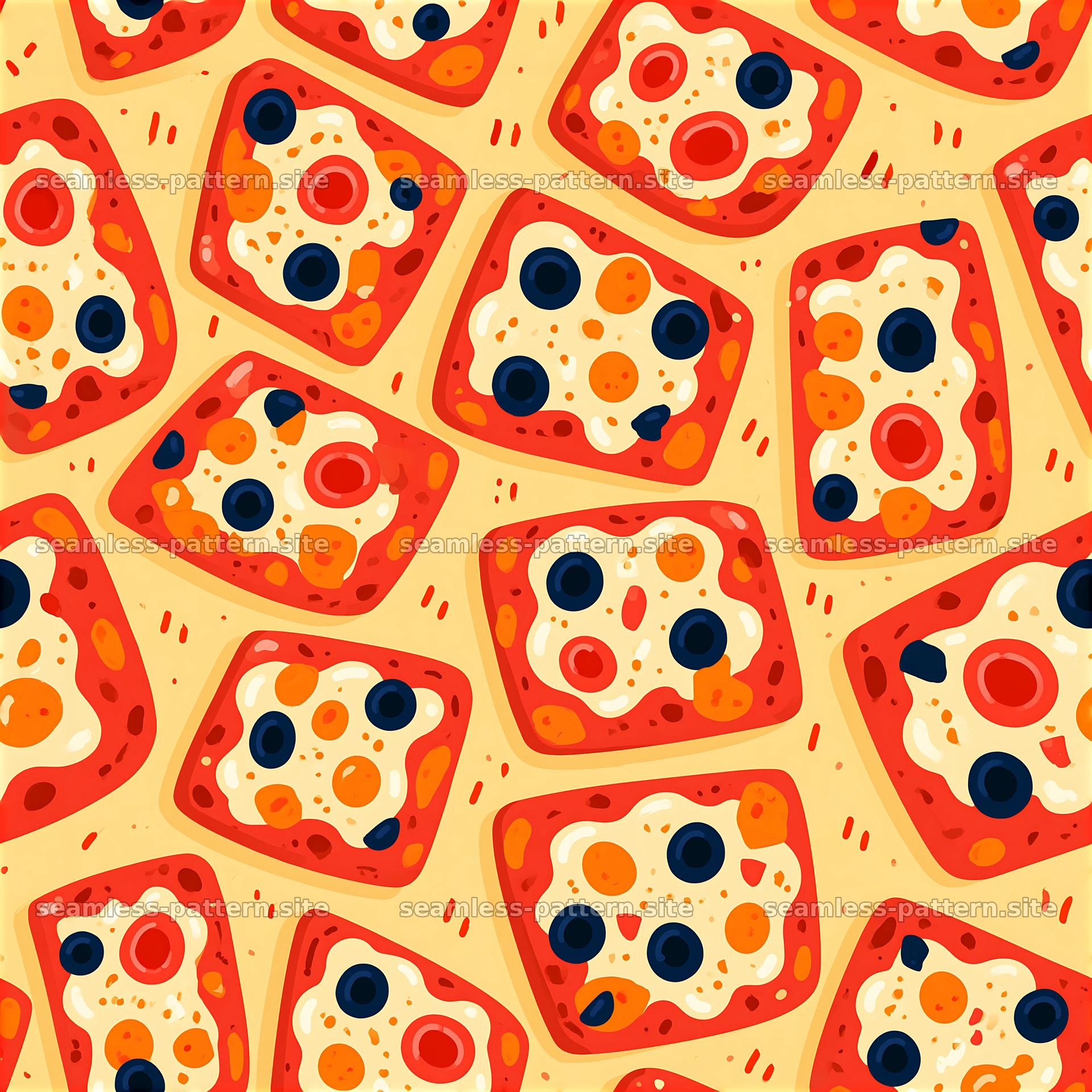 Colorful pizza slices in a seamless pattern for fun designs — seamless tileable pattern at 8192x8192