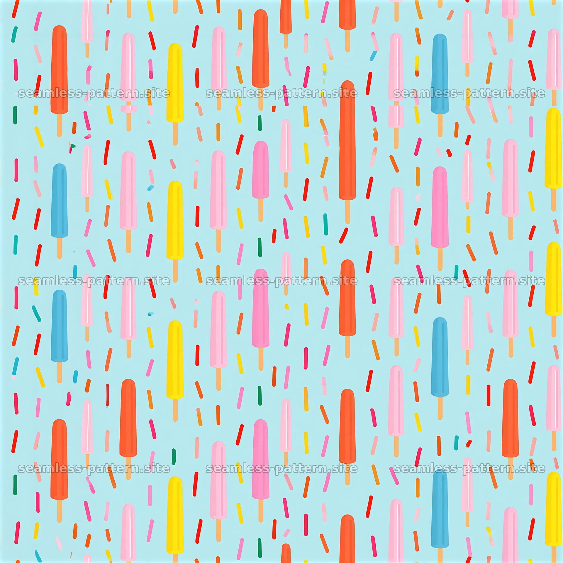 Colorful popsicle and sprinkle seamless pattern for festive designs — seamless tileable pattern at 8192x8192