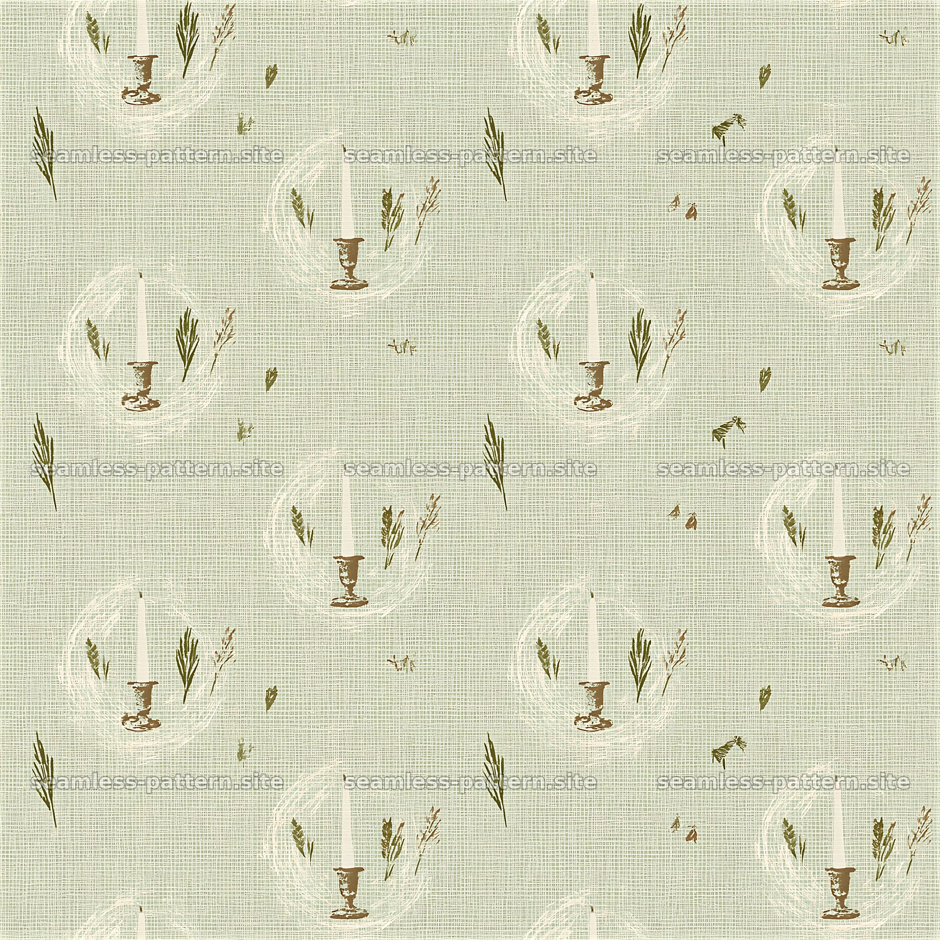 Seamless vintage candle and botanical pattern — seamless tileable pattern at 8192x8192
