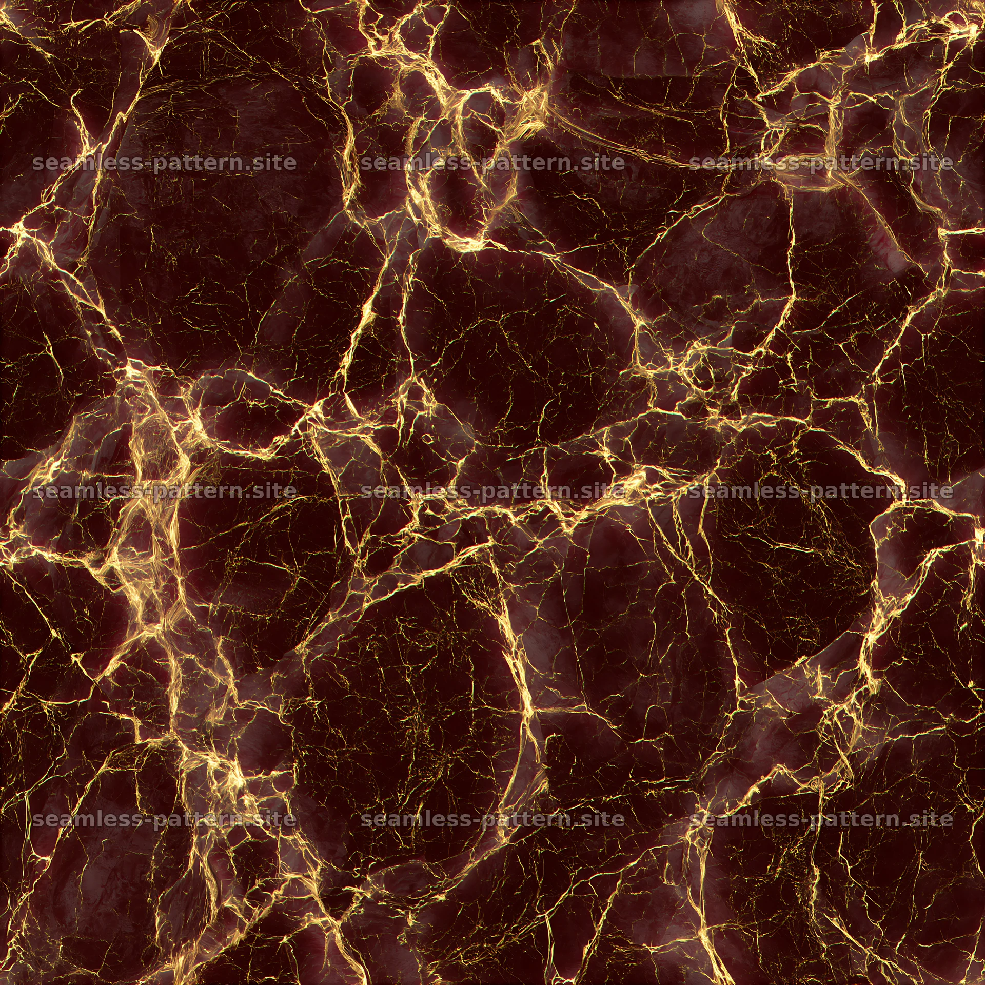 Seamless fine gold veined marble pattern with dark red background — seamless tileable pattern at 8192x8192
