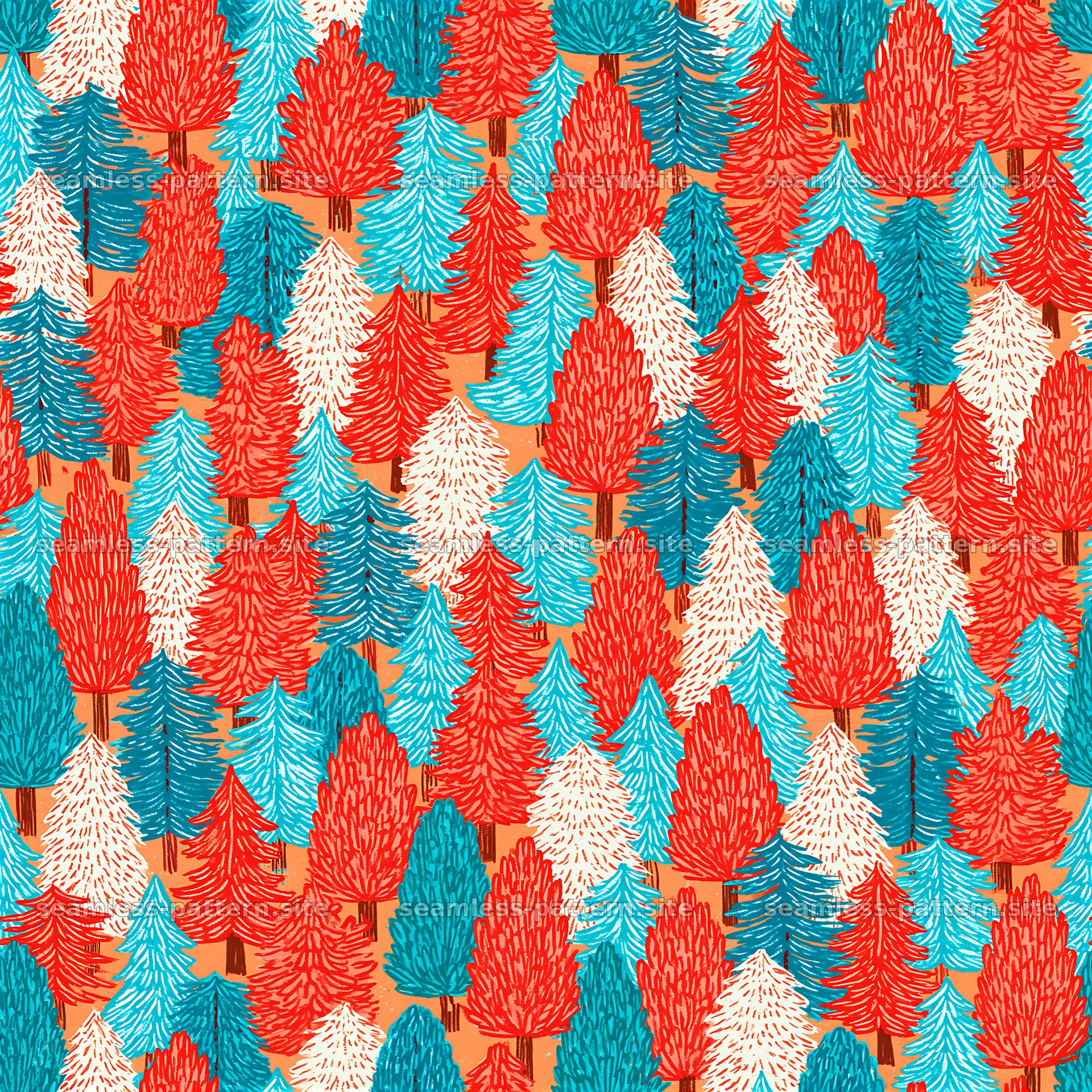 Colorful Pine Tree Forest Seamless Pattern — seamless tileable pattern at 8192x8192