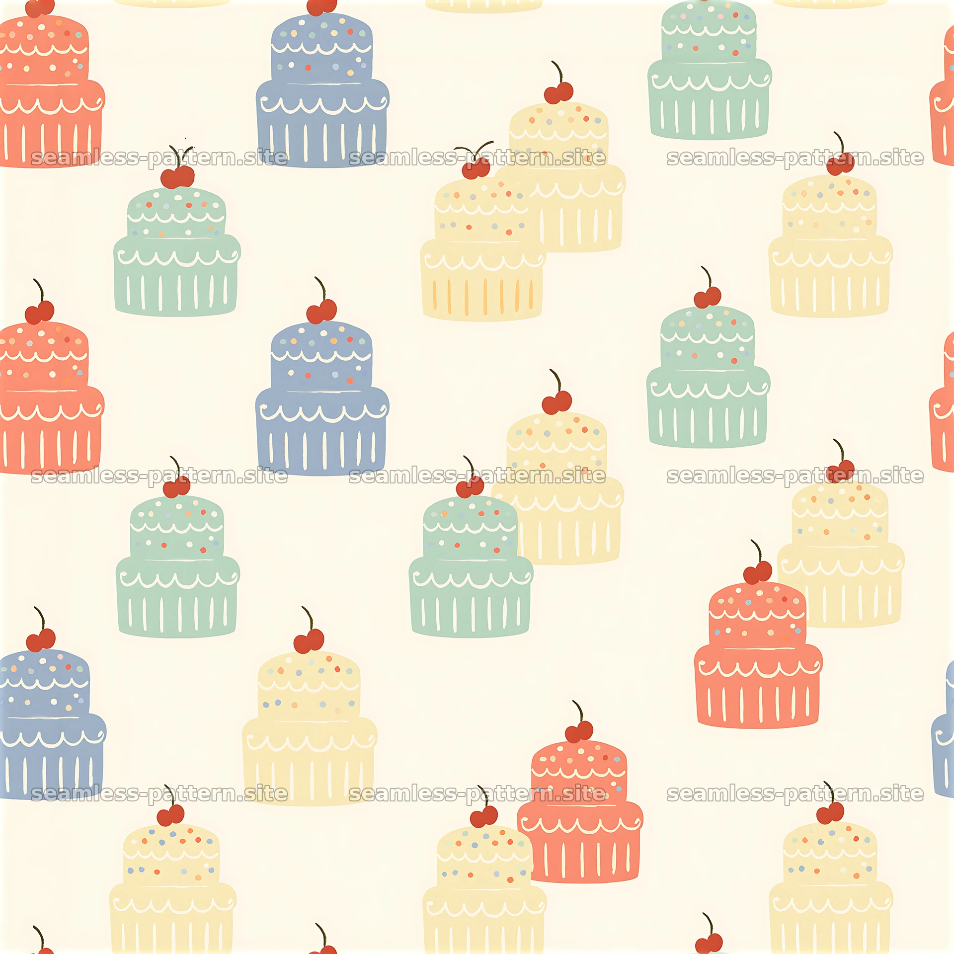 birthday pastel tileable texture with cupcakes and cherries — seamless tileable pattern at 8192x8192