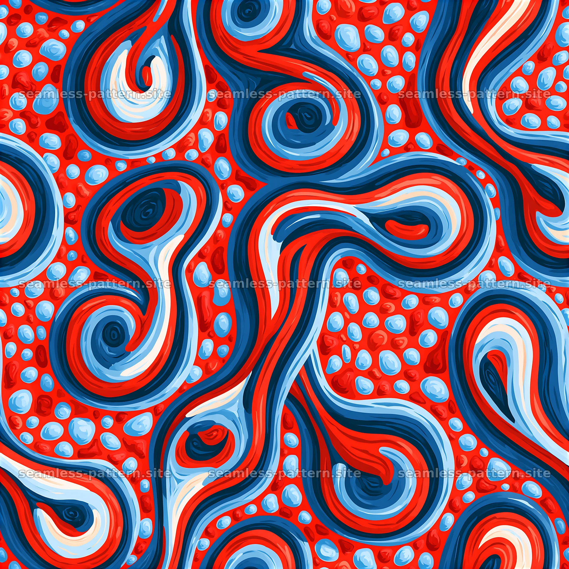 Funky Wavy Red and Blue Seamless Abstract Pattern — seamless tileable pattern at 8192x8192