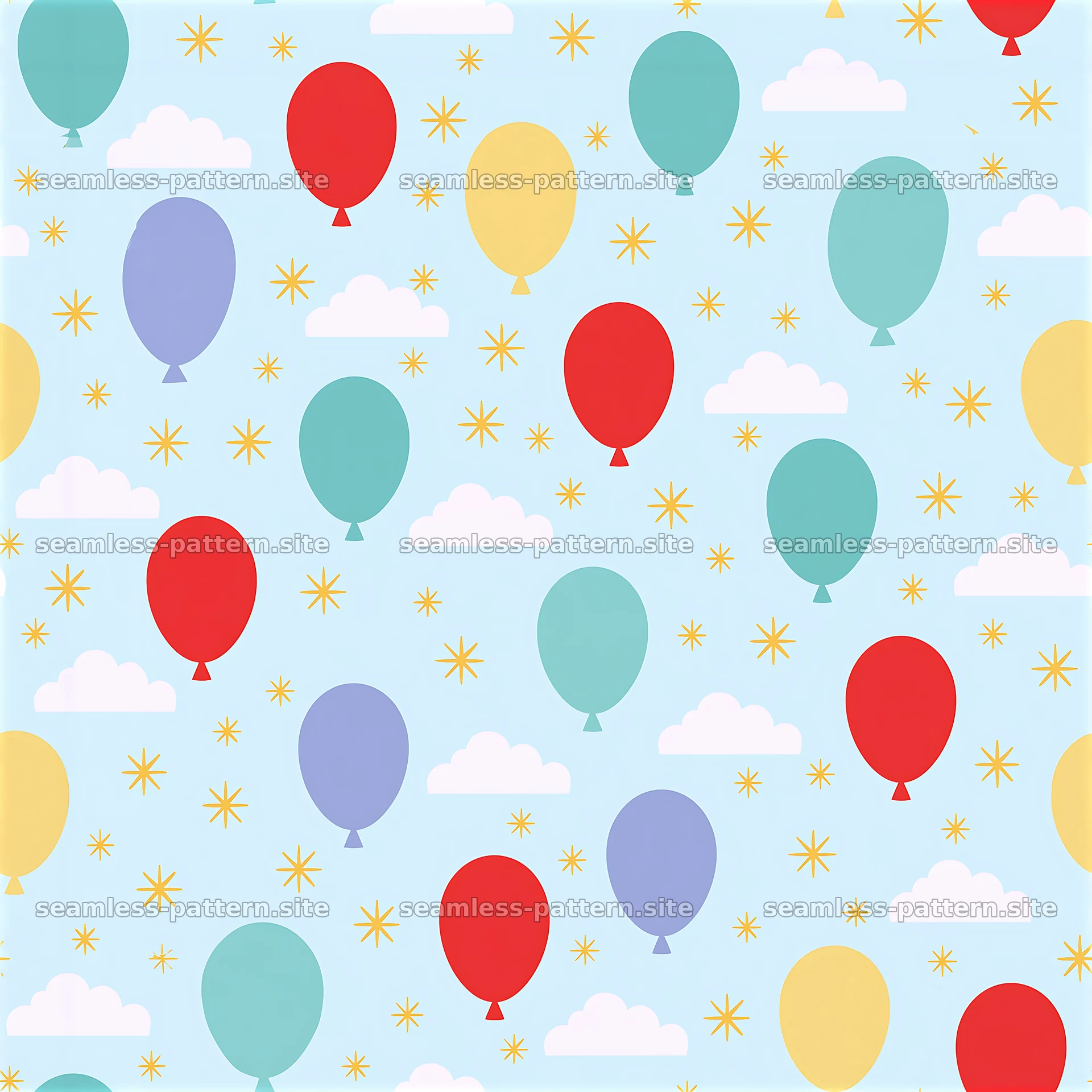 Colorful balloon and cloud seamless pattern for kids — seamless tileable pattern at 8192x8192