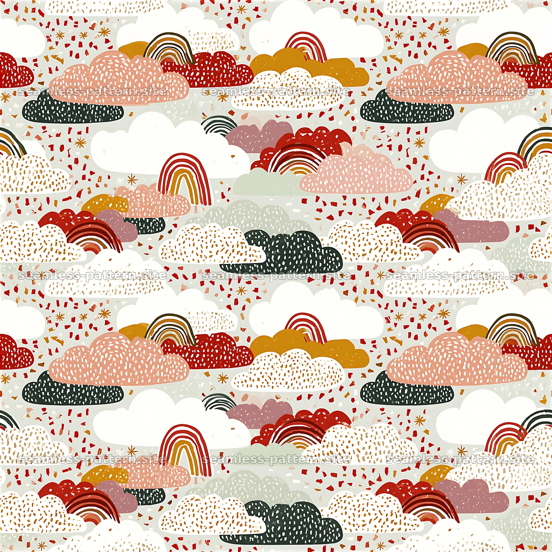 Colorful cloud and rainbow seamless pattern — seamless tileable pattern at 8192x8192