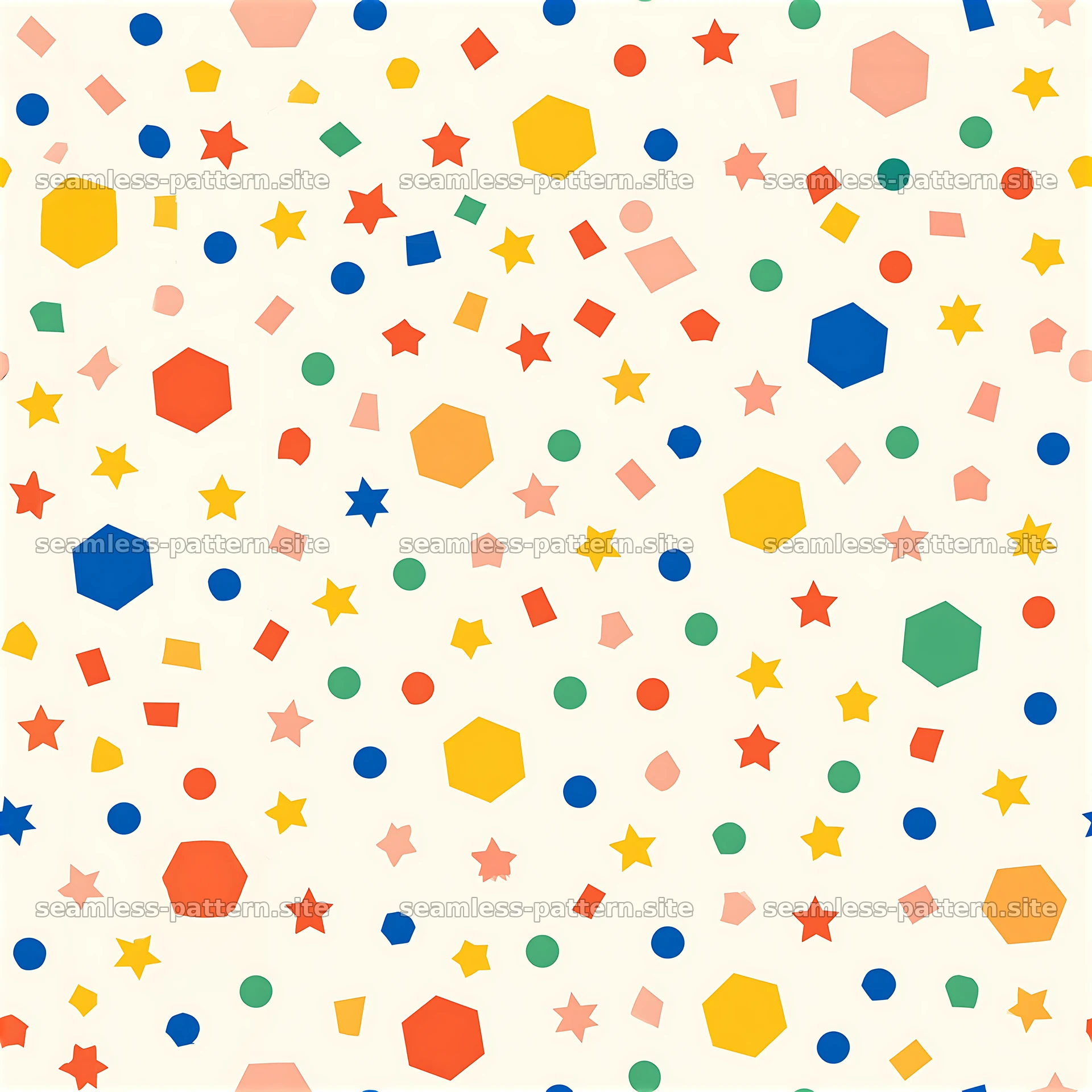 Colorful geometric shapes create a playful seamless pattern — seamless tileable pattern at 8192x8192