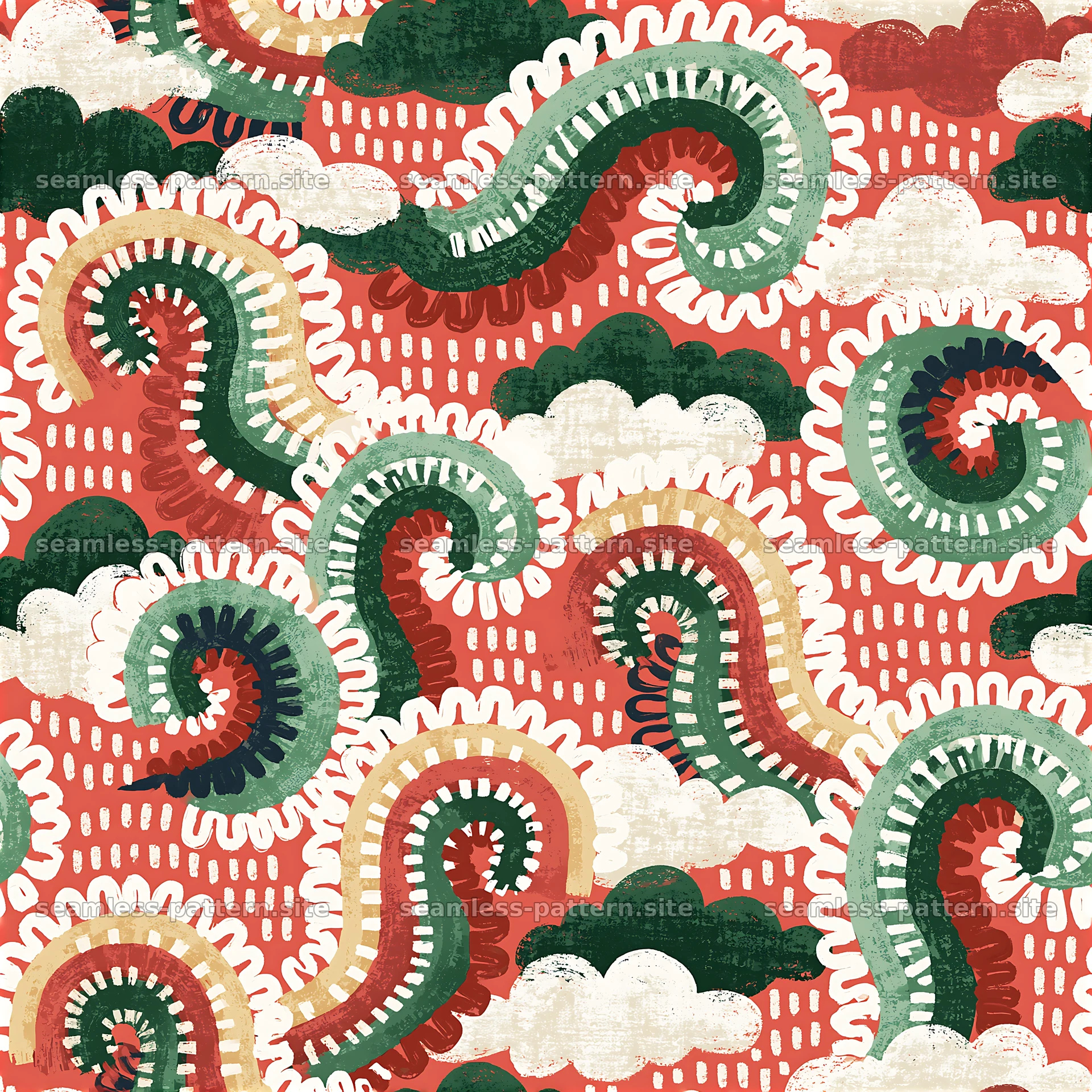 Colorful swirls and clouds in a seamless pattern design — seamless tileable pattern at 8192x8192