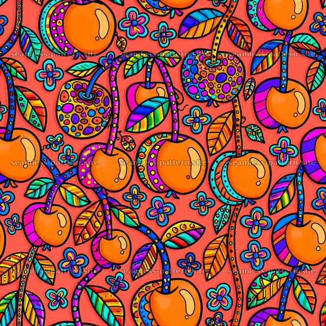 Colorful apple and flower seamless pattern — seamless tileable pattern