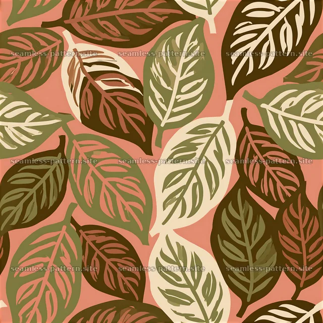 Seamless coffee minimalist pattern with leaves in earthy tones — seamless tileable pattern