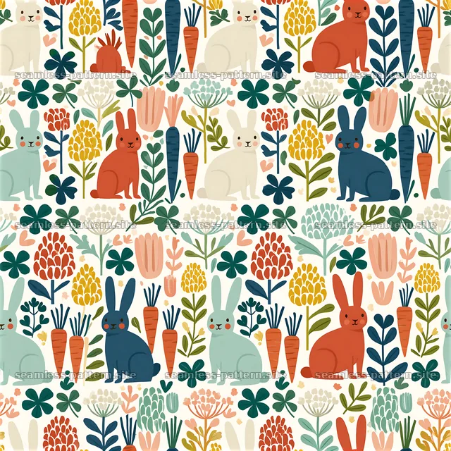 Colorful pattern with animals and plants in a playful layout — seamless tileable pattern