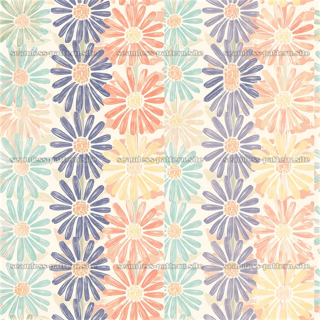 Colorful flower seamless pattern with various flower shapes — seamless tileable pattern