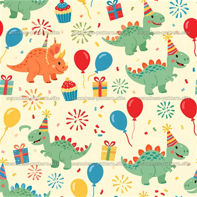 Colorful dinosaur birthday party seamless pattern — seamless tileable pattern