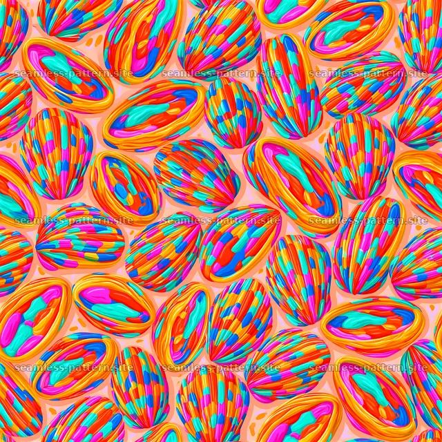 Funky shells seamless pattern with colorful design and layout — seamless tileable pattern